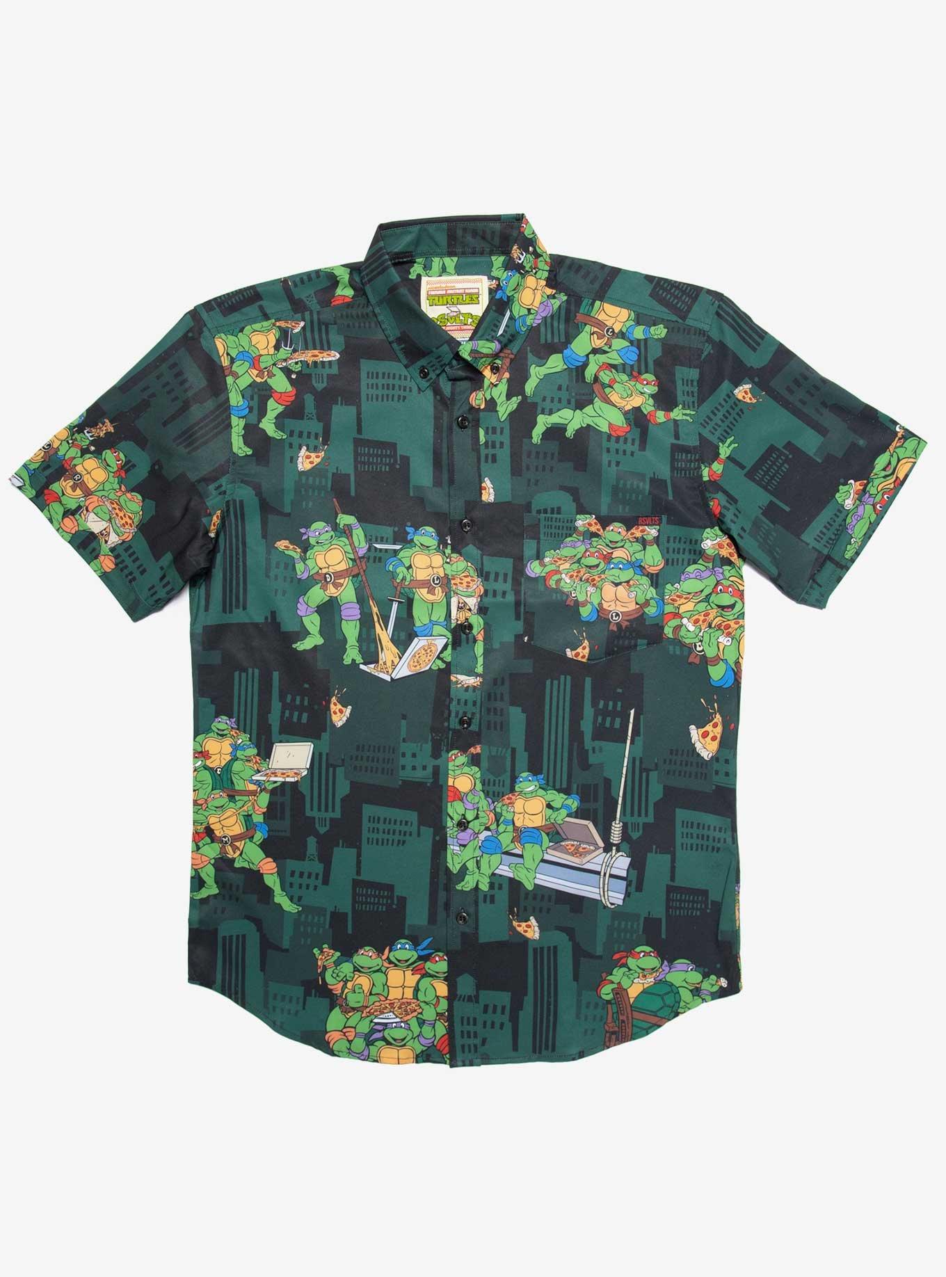 RSVLTS Teenage Mutant Ninja Turtles Pizza Party Woven Button-Up, GREEN, hi-res