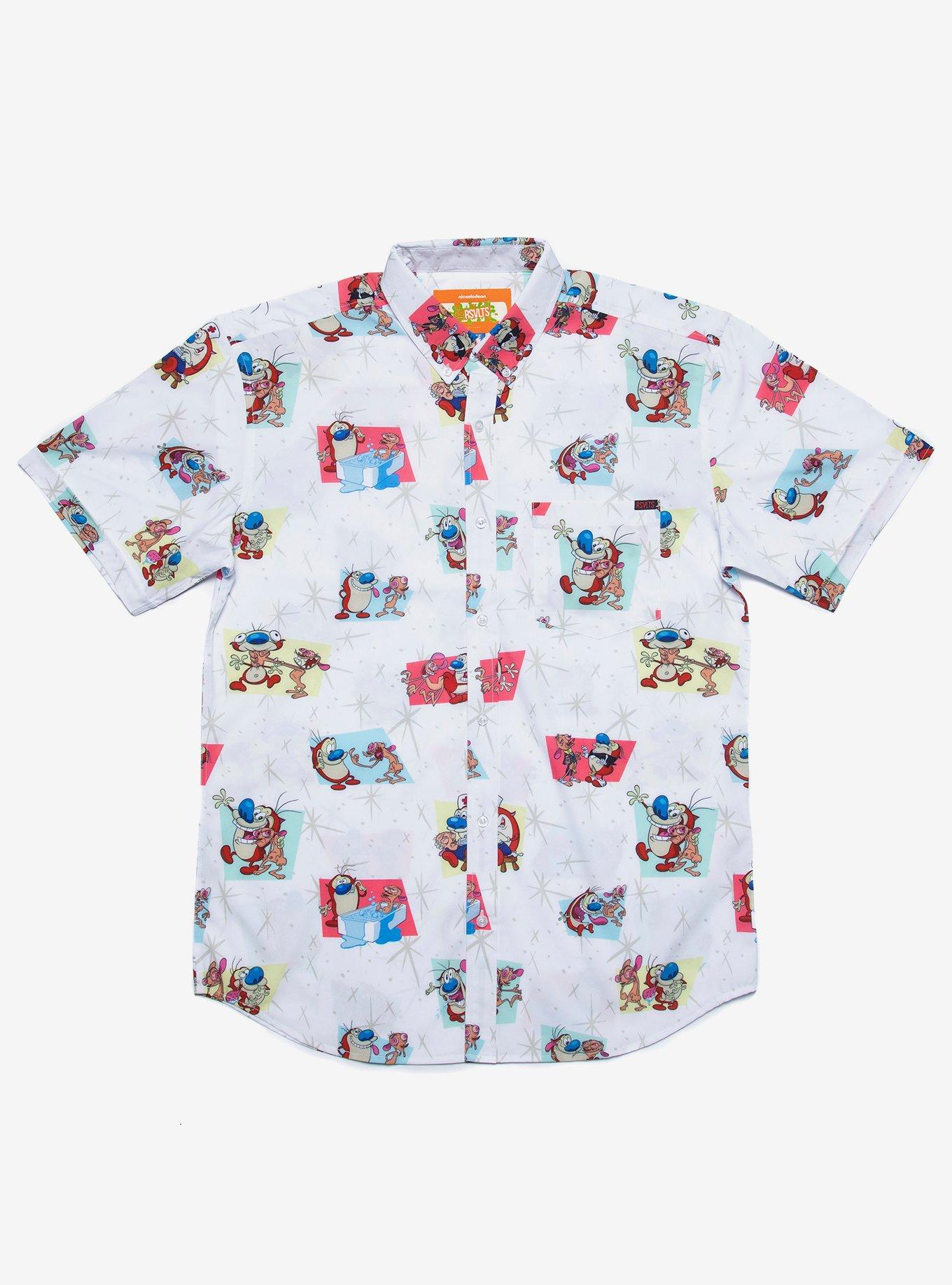 RSVLTS Ren & Stimpy Happy Happy Joy Joy Woven Button-Up, MULTI, hi-res