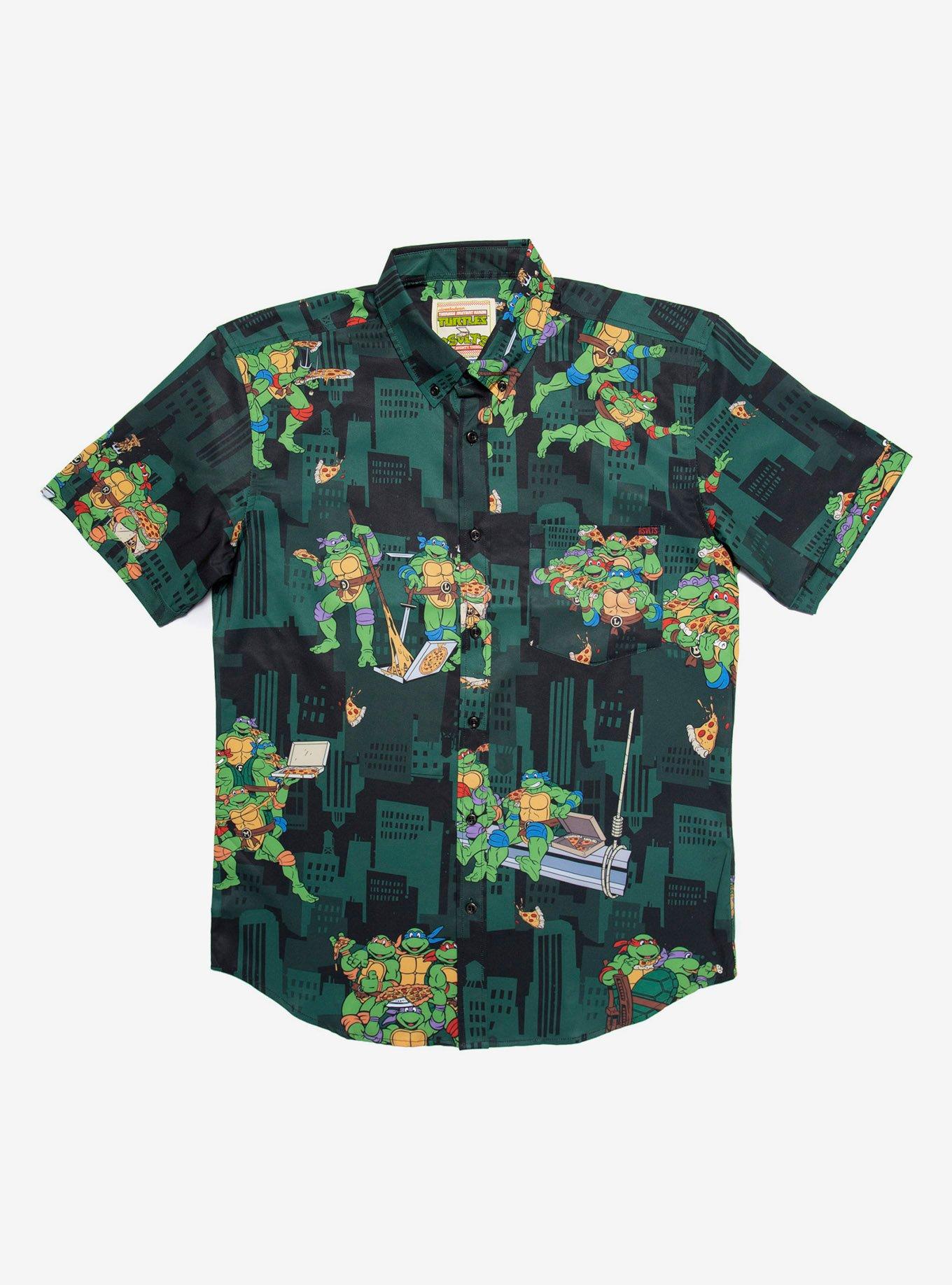 RSVLTS Teenage Mutant Ninja Turtles Pizza Party Woven Button-Up, GREEN, hi-res