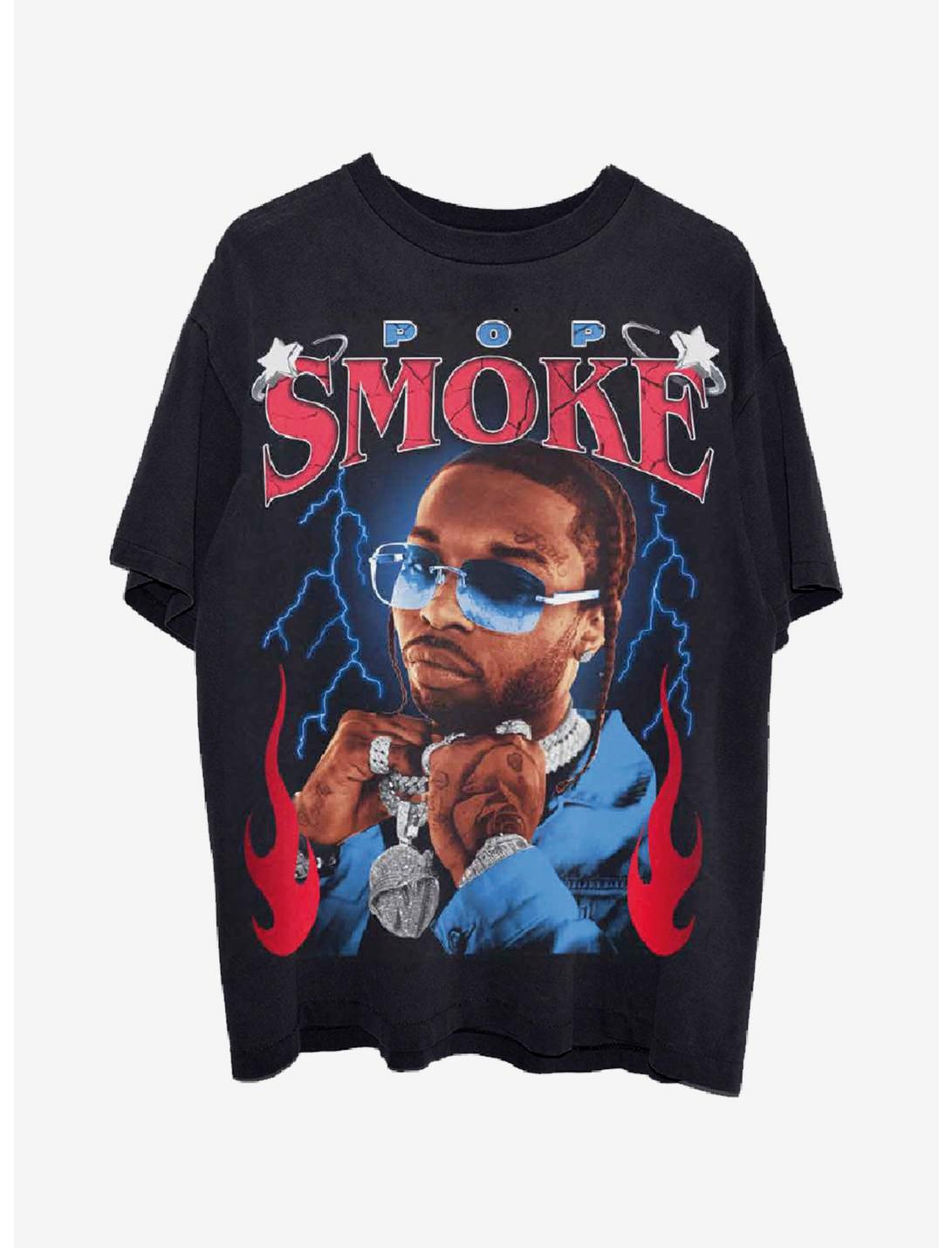 Pop Smoke Flames Portrait T-Shirt, BLACK, hi-res