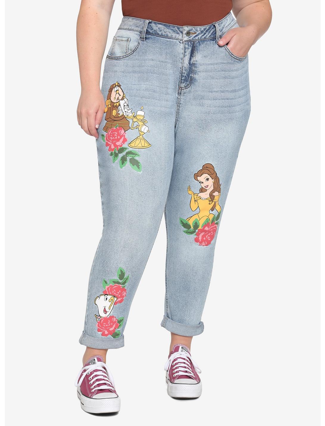 Disney Beauty And The Beast Roses Mom Jeans Plus Size, INDIGO WASH, hi-res