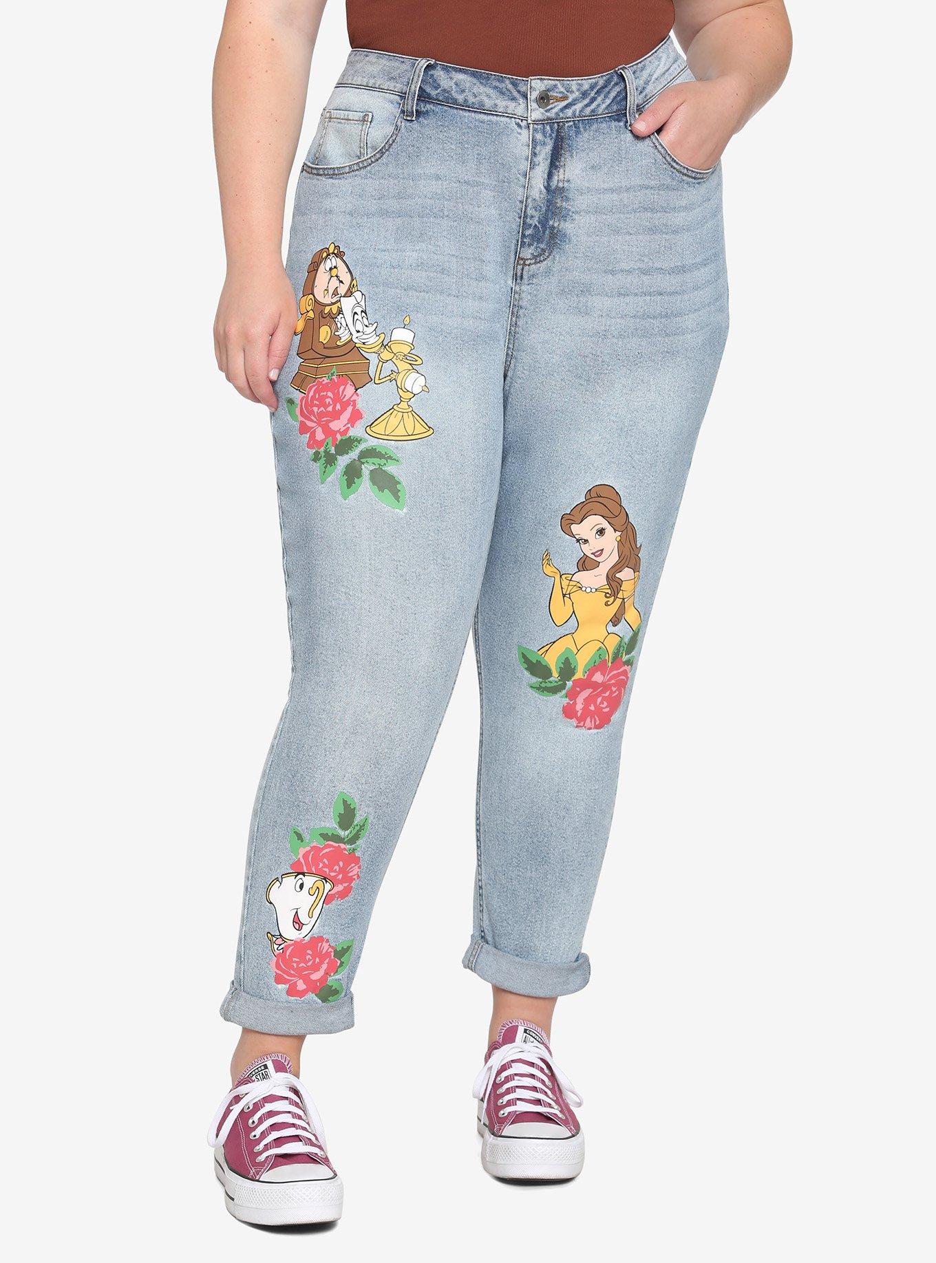 Disney Beauty And The Beast Roses Mom Jeans Plus Size, INDIGO WASH, hi-res