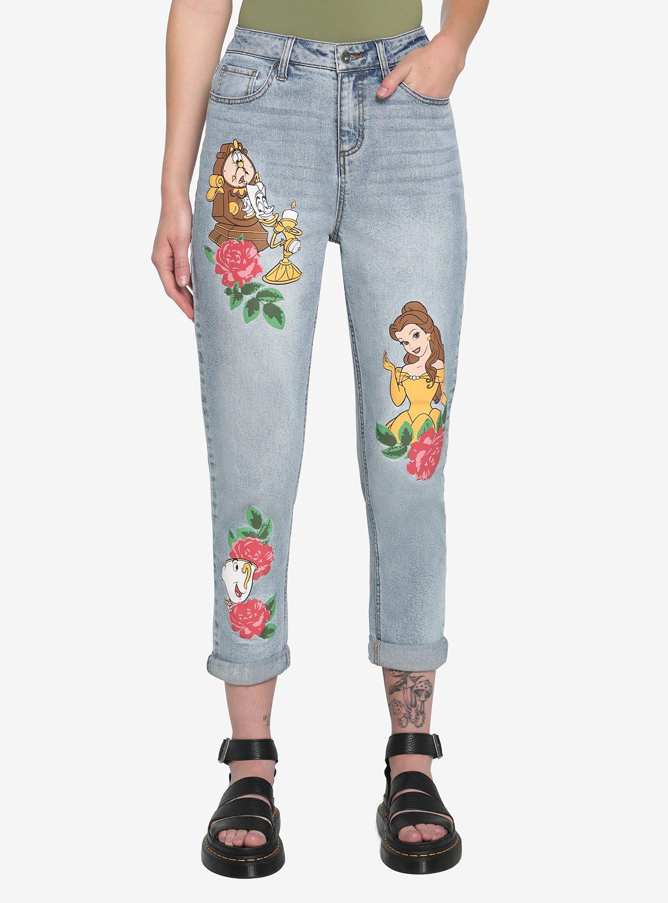 Disney Beauty And The Beast Roses Mom Jeans | Hot Topic