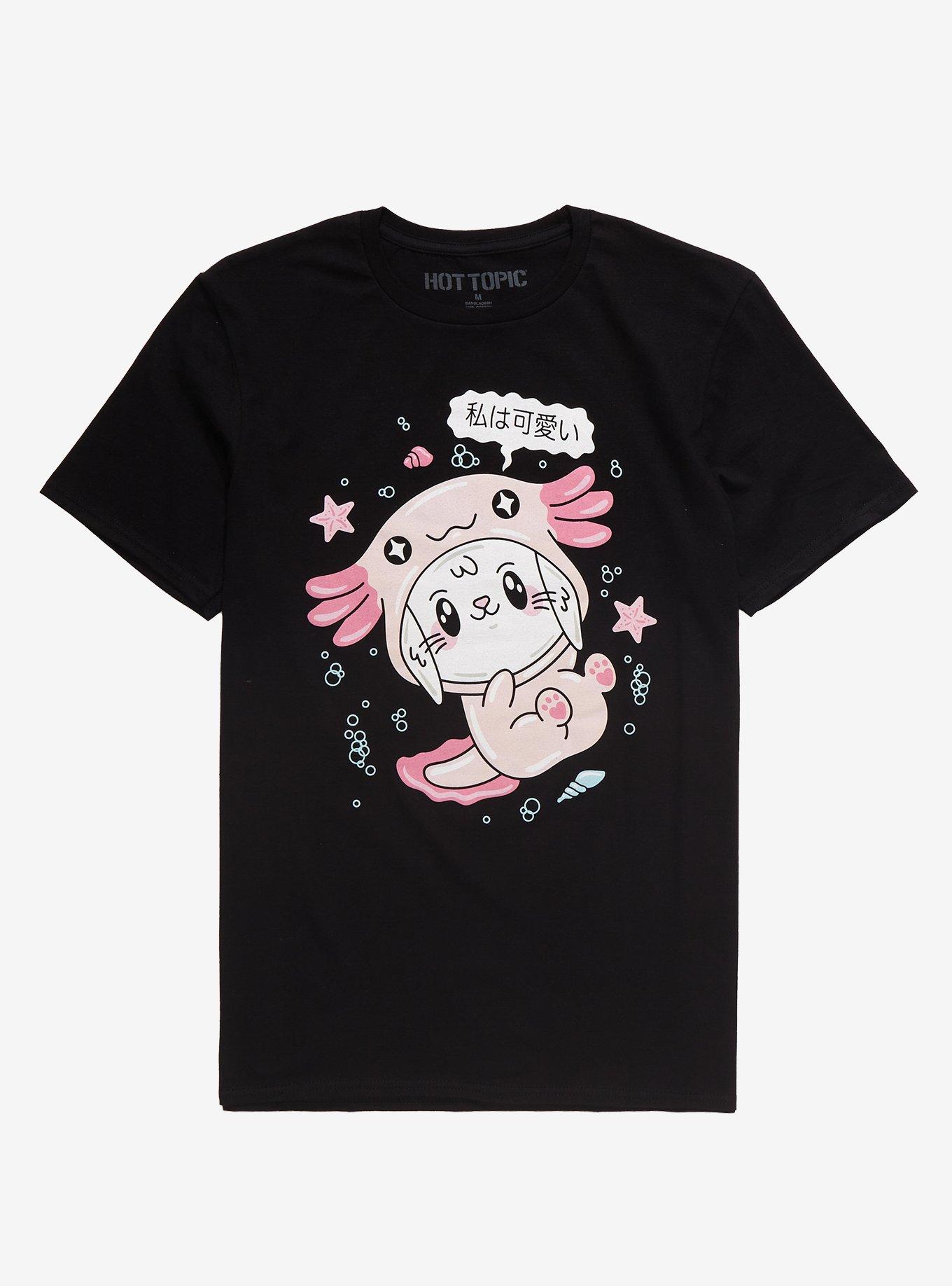 Kawaii Bunny Axolotl T-Shirt, BLACK, hi-res