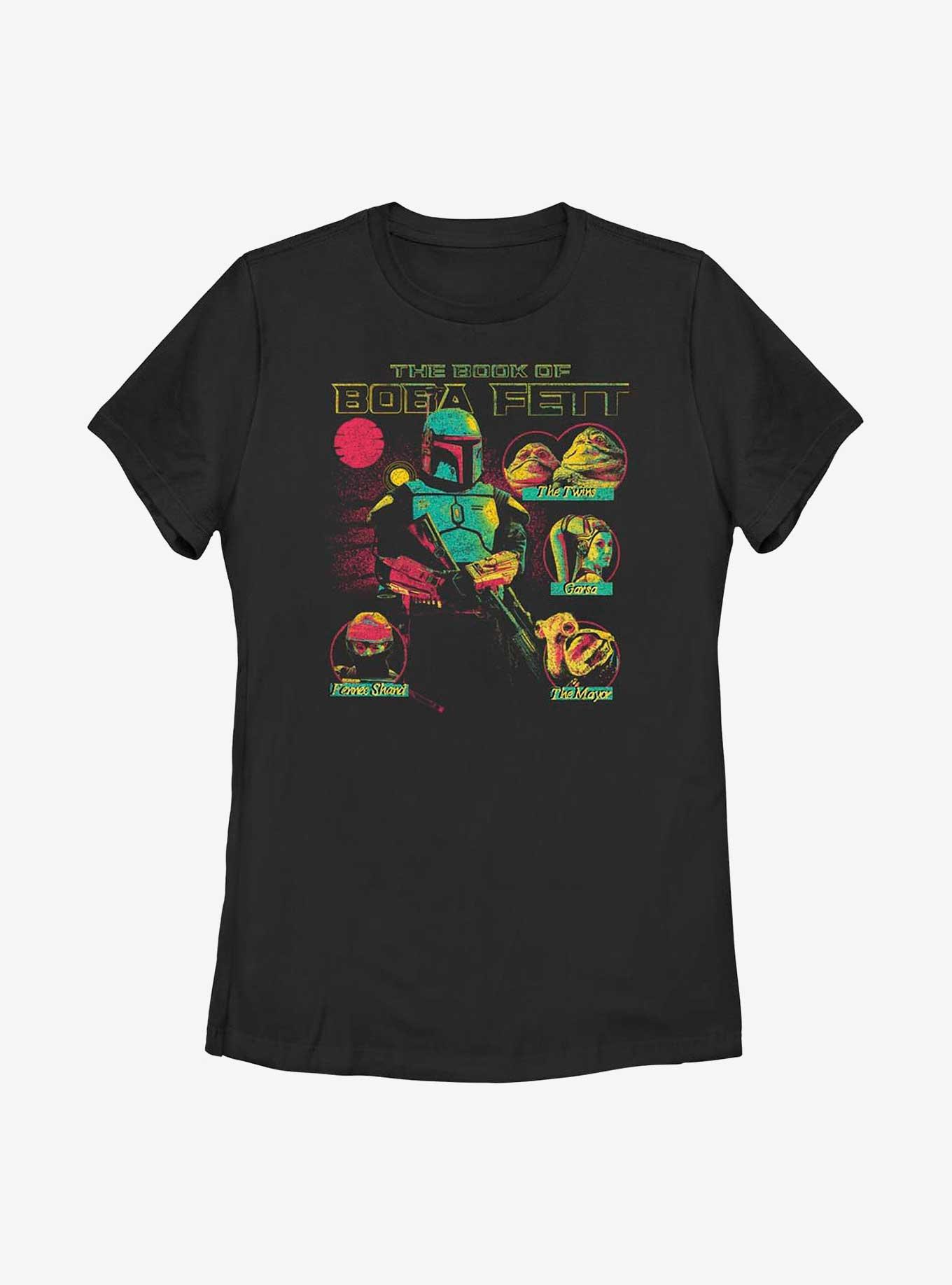 Star Wars Book Of Boba Fett Character Circles Womens T-Shirt, BLACK, hi-res view 1