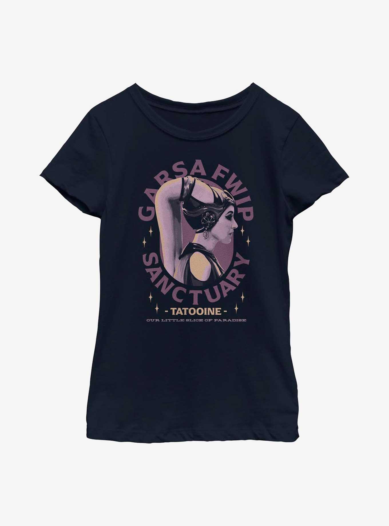 Star Wars Book Of Boba Fett Garsa Fwip Sanctuary Youth Girls T-Shirt, NAVY, hi-res