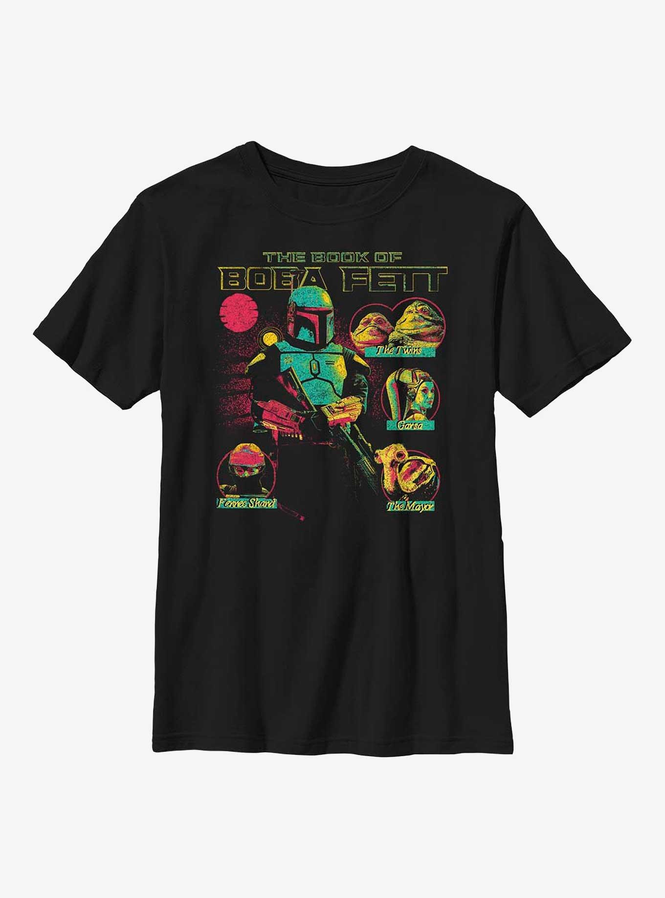Star Wars Book Of Boba Fett Character Circles Youth T-Shirt, BLACK, hi-res