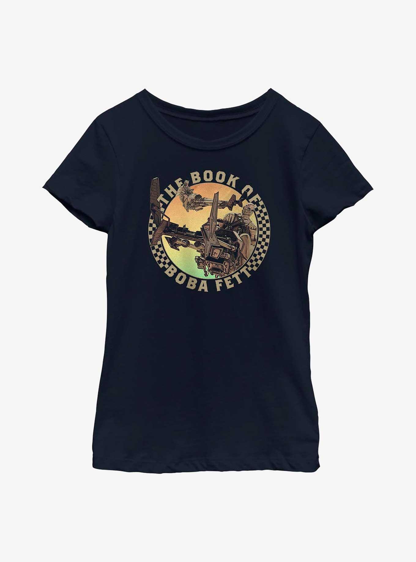 Star Wars Book Of Boba Fett Tusken Raider Speeder Bike Youth Girls T-Shirt, NAVY, hi-res