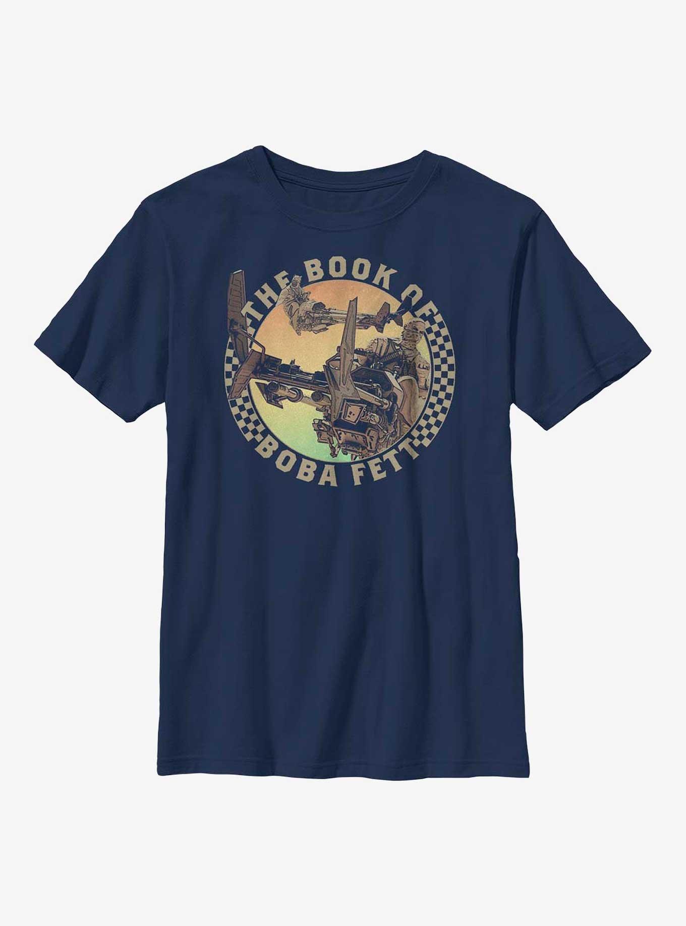 Star Wars Book Of Boba Fett Tusken Raider Speeder Bike Youth T-Shirt, NAVY, hi-res