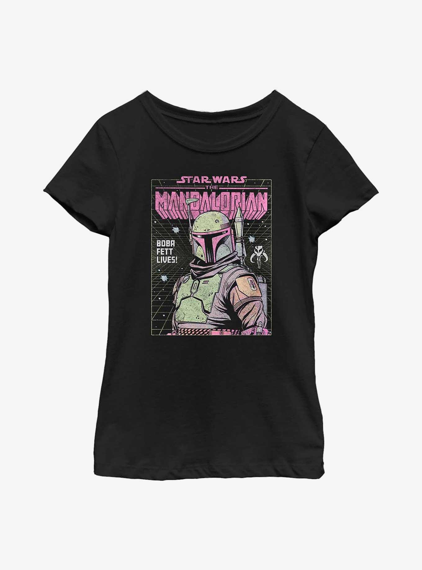 Star Wars The Mandalorian Neon Boba Fett Youth Girls T-Shirt, BLACK, hi-res