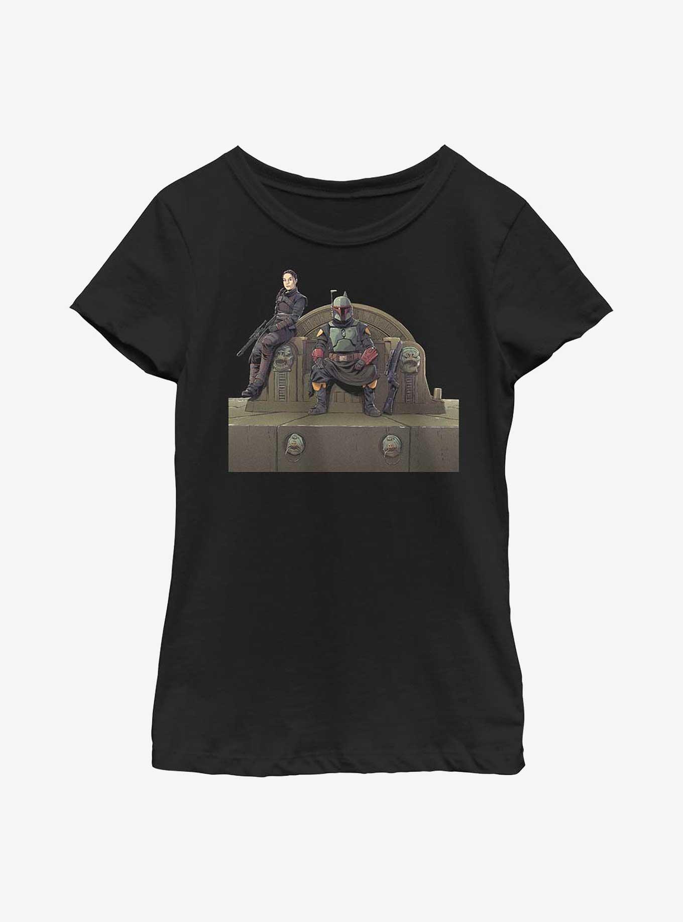 Star Wars The Mandalorian Throne Of Boba Fett Youth Girls T-Shirt, BLACK, hi-res