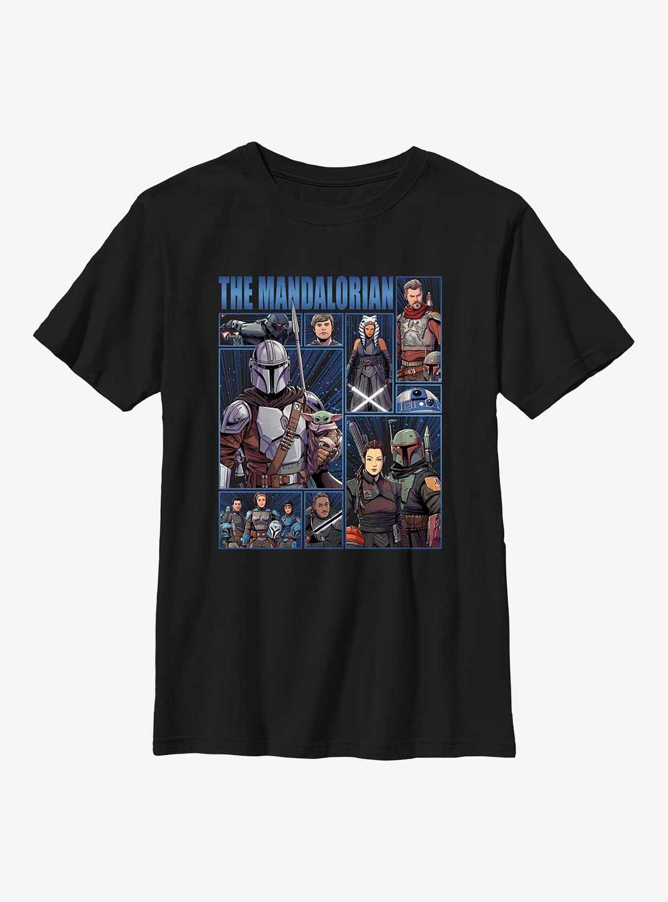 Star Wars The Mandalorian Cast Of Many Youth T-Shirt, BLACK, hi-res