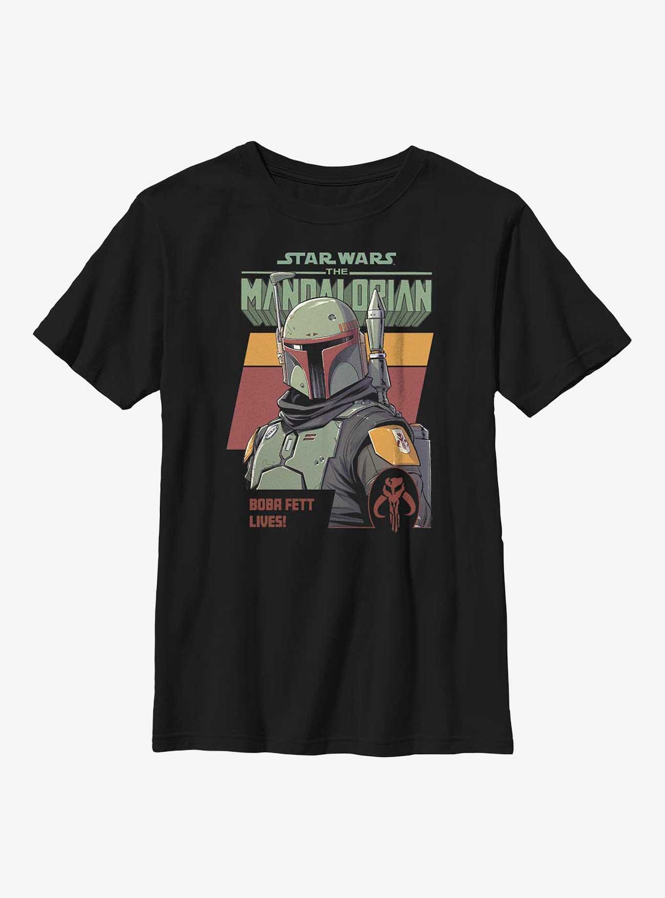 Star Wars The Mandalorian Boba Fett Lives Youth T-Shirt, BLACK, hi-res