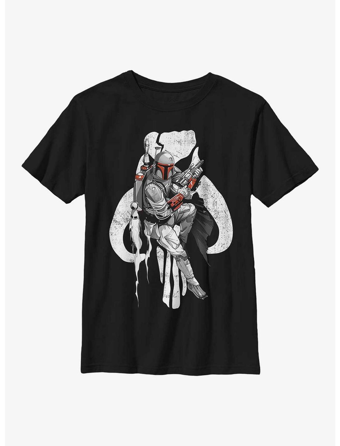 Star Wars Mandalorian Bounty Hunter Skull Boba Fett Youth T-Shirt, BLACK, hi-res