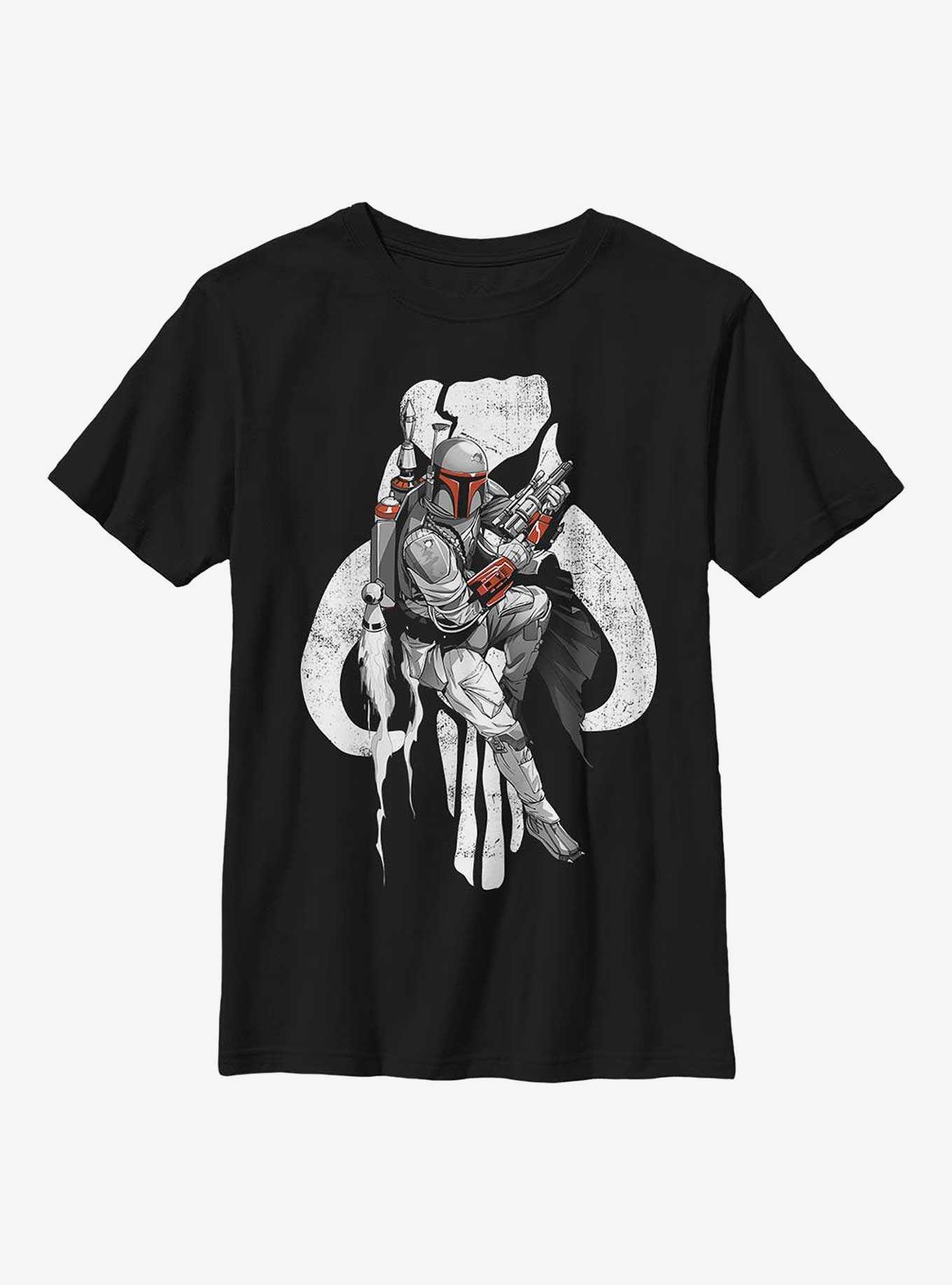 Star Wars Mandalorian Bounty Hunter Skull Boba Fett Youth T-Shirt, , hi-res
