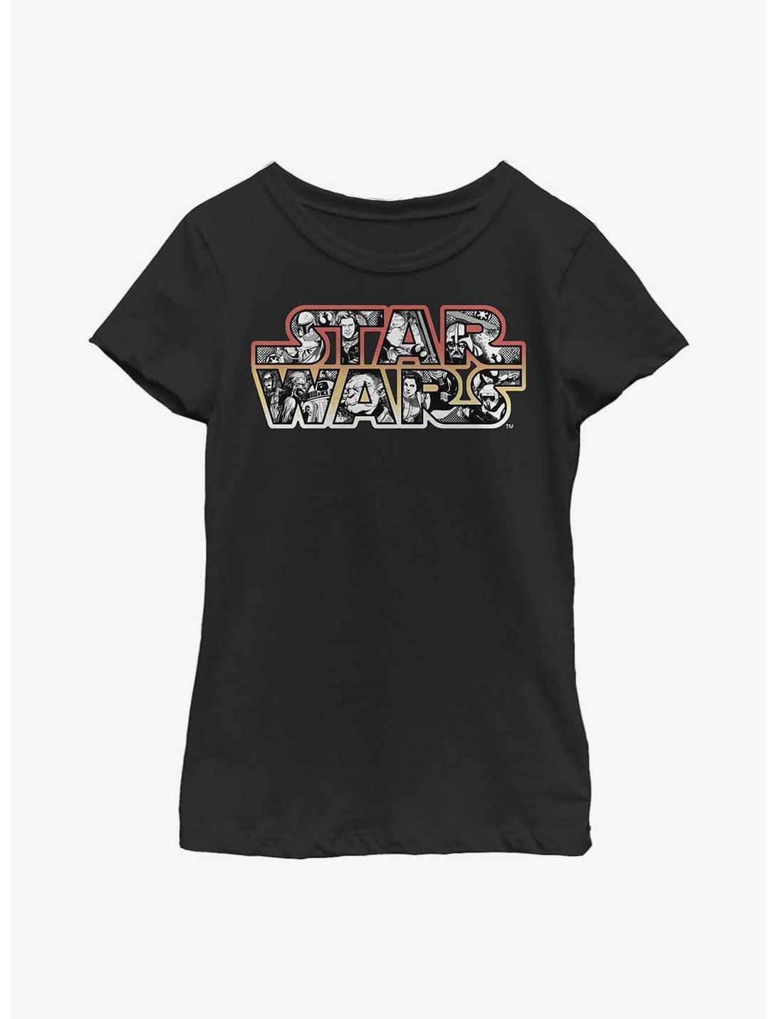 Star Wars Comic Logo Fill Youth Girls T-Shirt, BLACK, hi-res