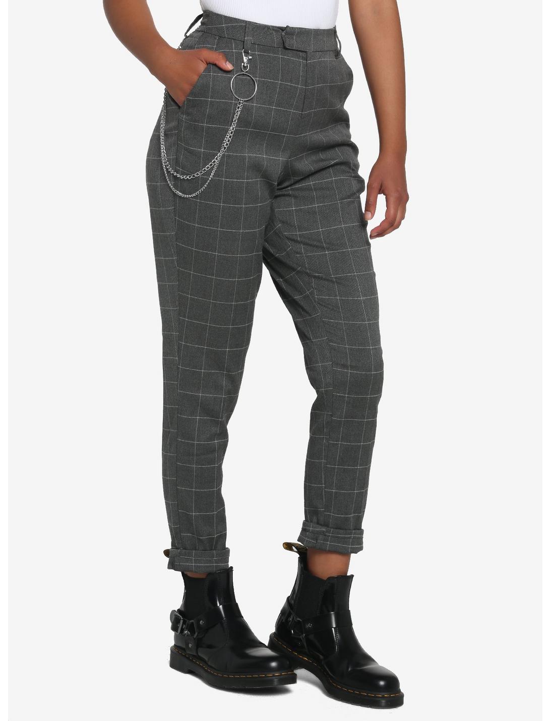 Grey Grid Side Chain Pants, GREY, hi-res