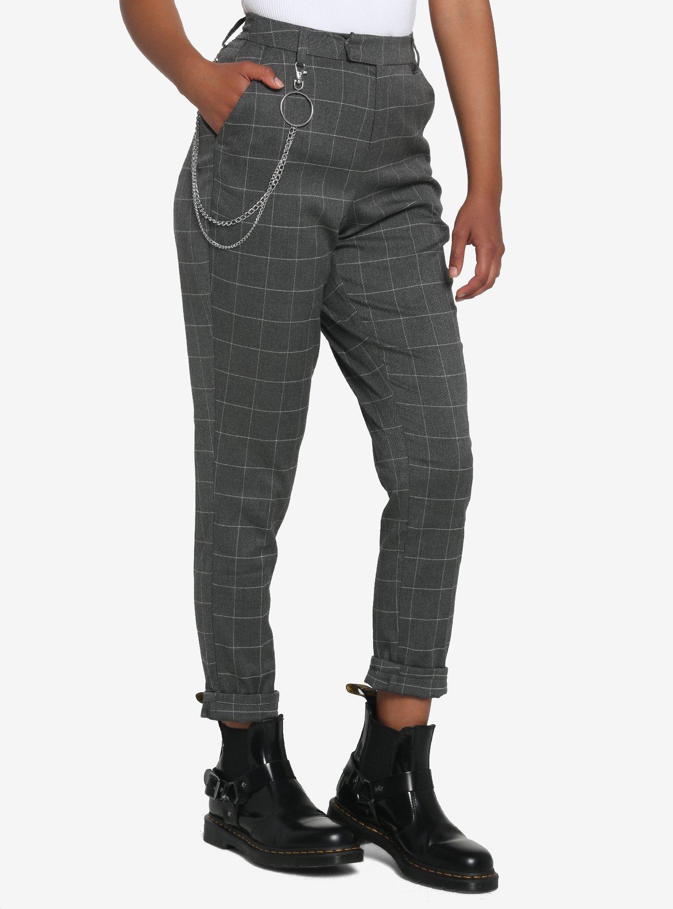 Grey Grid Side Chain Pants, GREY, hi-res
