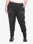 Black Chain Zipper Pants Plus Size, BLACK, hi-res