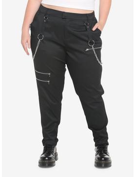 Black Chain Zipper Pants Plus Size, , hi-res