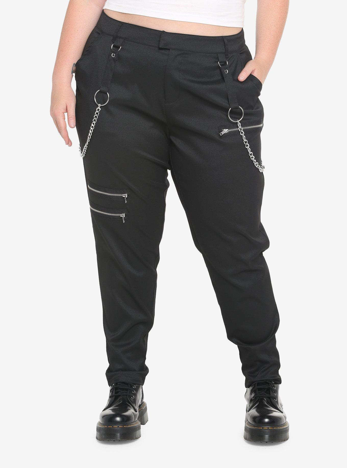 Black Chain Zipper Pants Plus Size
