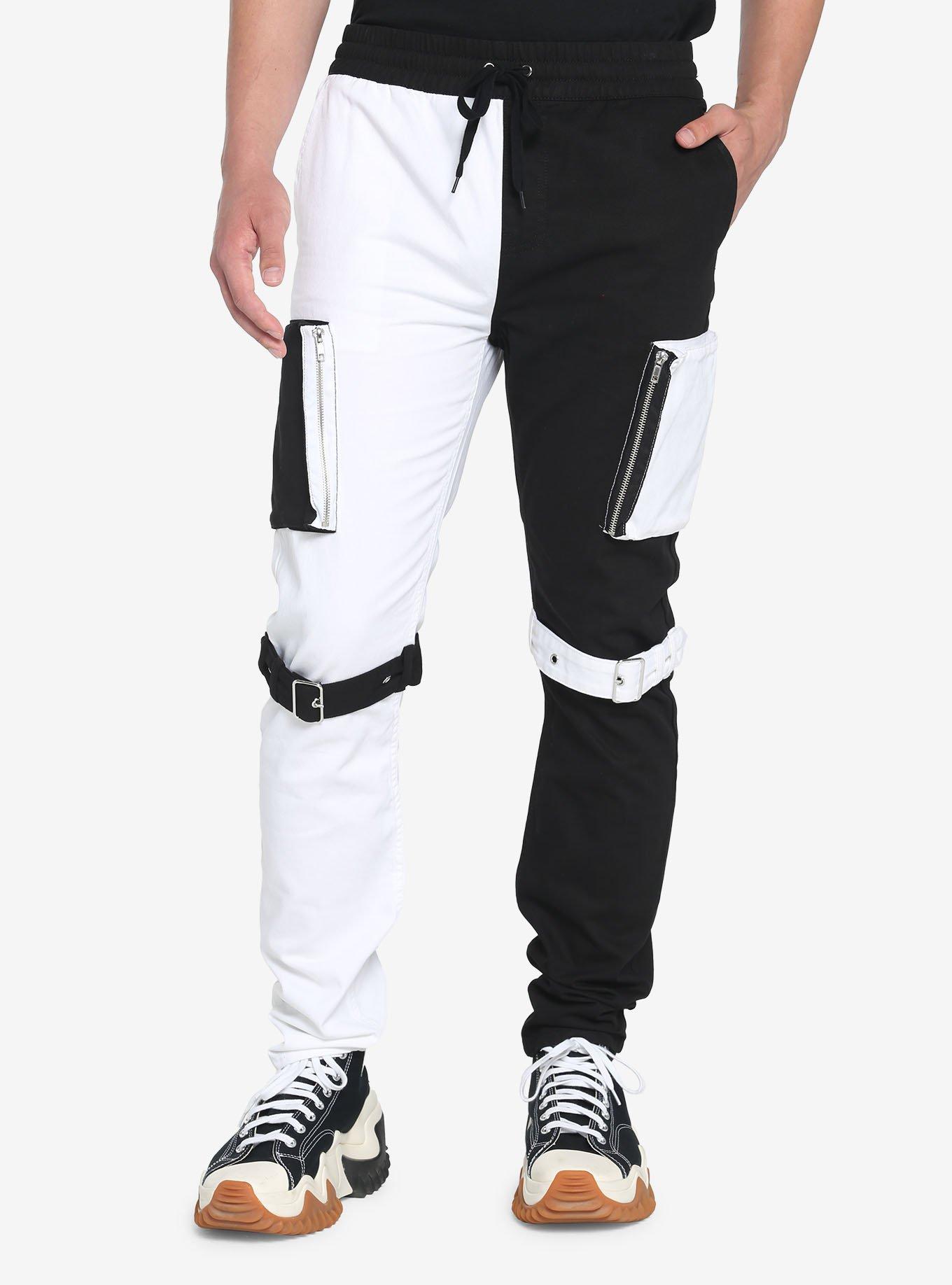 Half black half white joggers mens hot sale