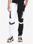 Black & White Split Jogger Pants, BLACK  WHITE, hi-res