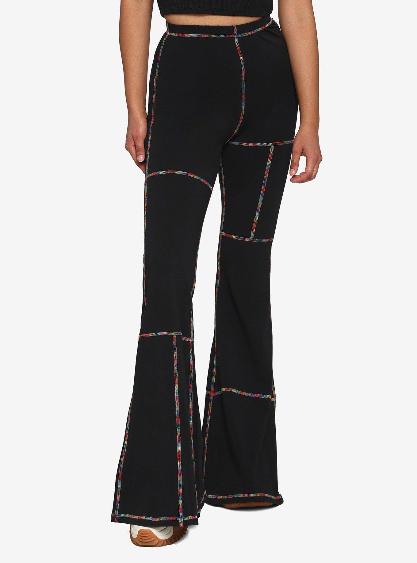 Rainbow Stitch Flare Leggings, BLACK, hi-res
