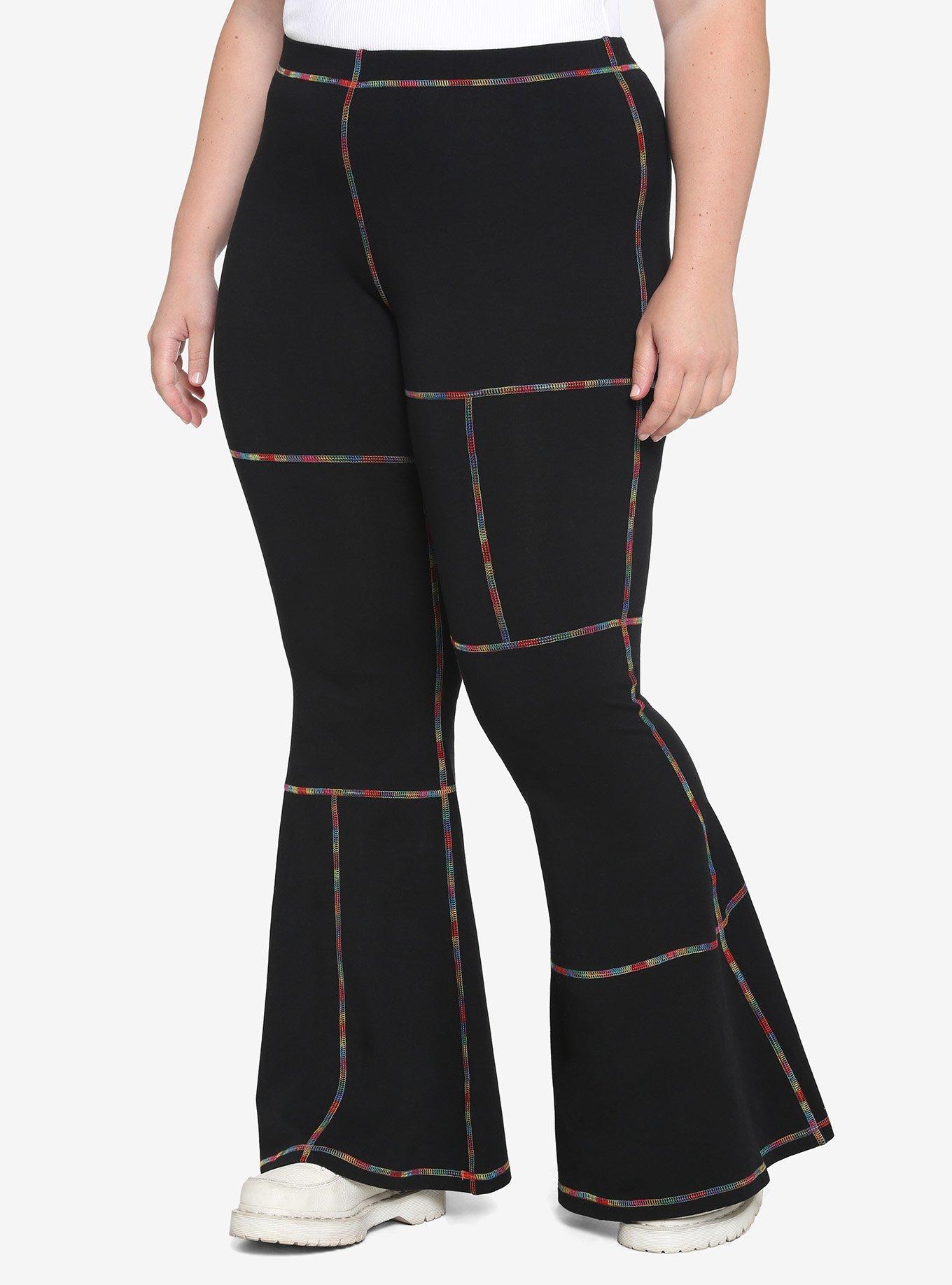 Rainbow Stitch Flare Leggings Plus Size, BLACK, hi-res
