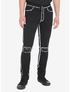 Black & White Contrast Painted Skinny Jeans, , hi-res