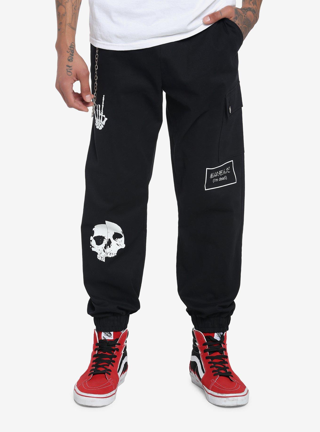 Death Skull Jogger Pants, BLACK  WHITE, hi-res