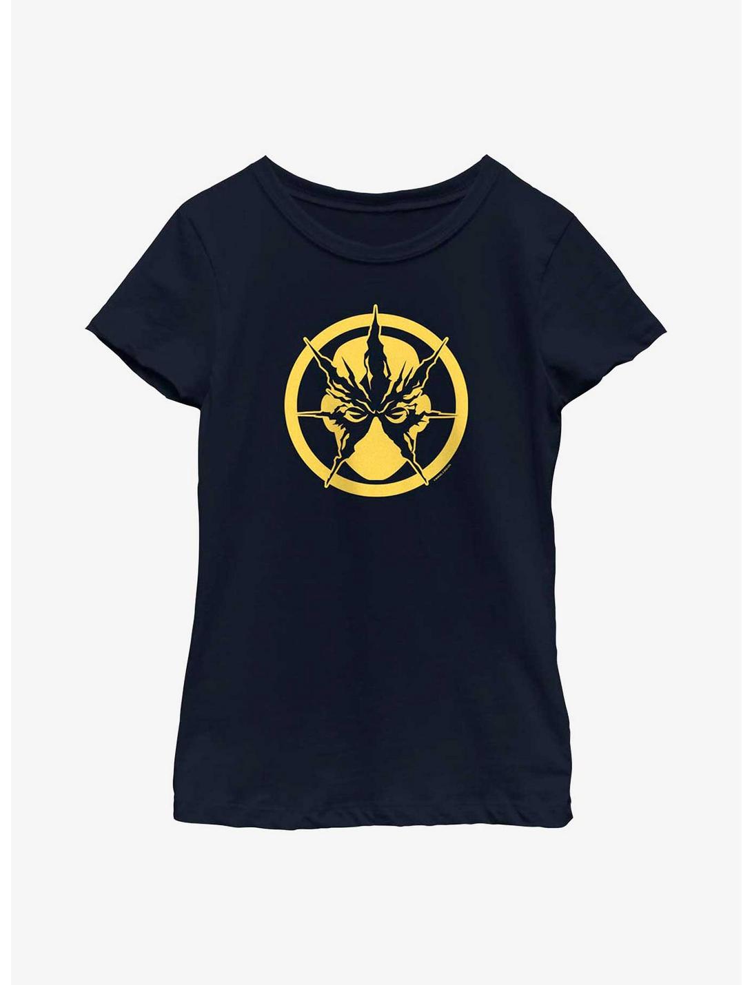 Marvel Spider-Man Electro Face Emblem Youth Girls T-Shirt, NAVY, hi-res