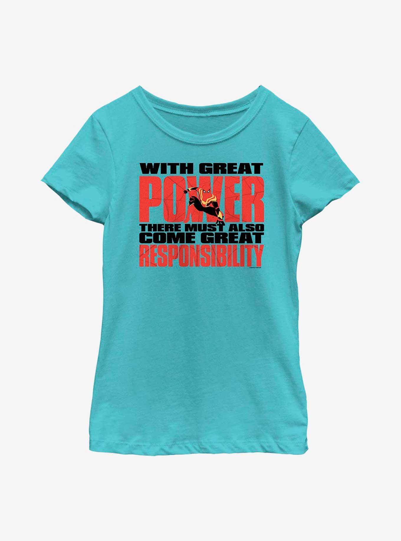 Marvel Spider-Man Great Responsibility Stack Youth Girls T-Shirt, TAHI BLUE, hi-res