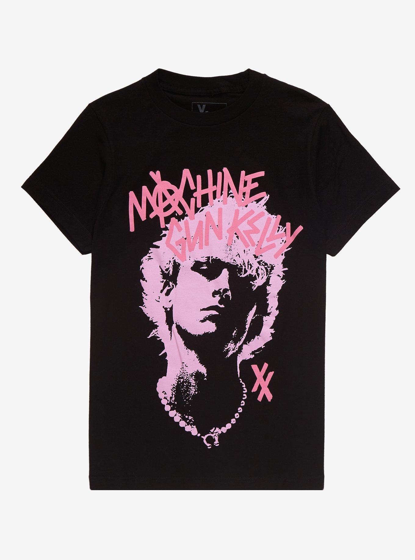Machine Gun Kelly Pink Portrait Boyfriend Fit Girls T-Shirt, BLACK, hi-res