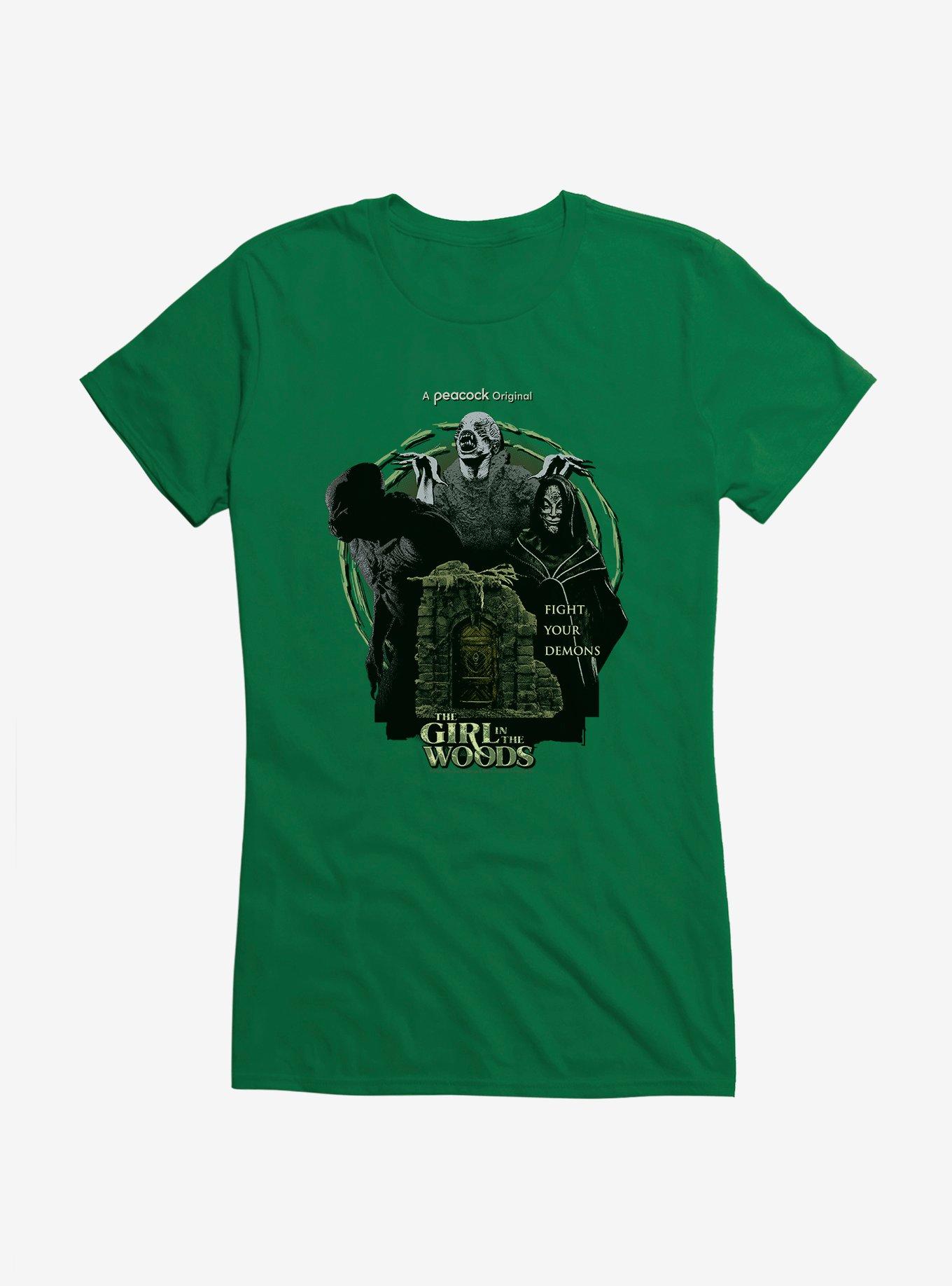 Peacock TV Girl In The Woods Fight Your Demons Girls T-Shirt, , hi-res