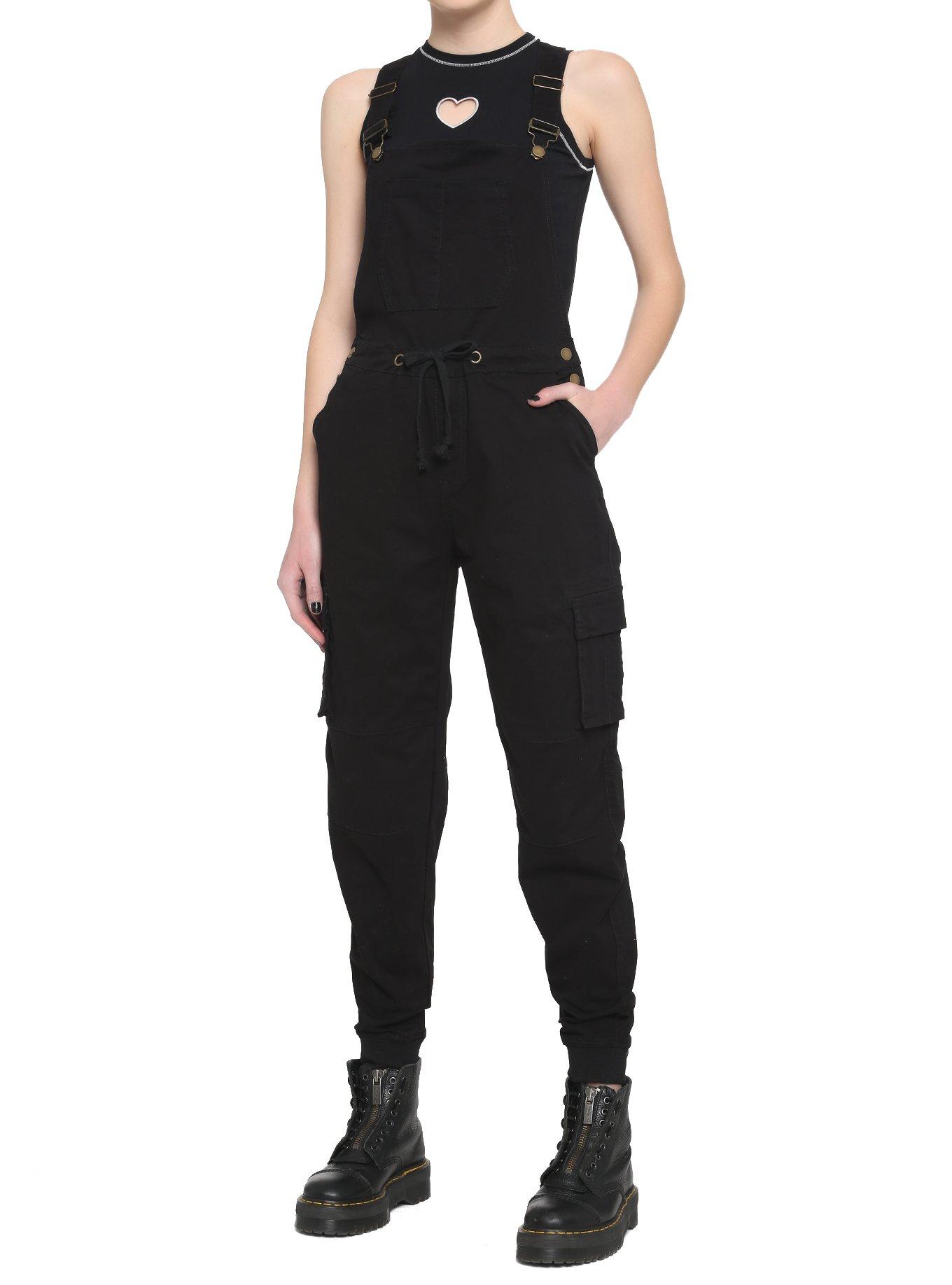 Black Tie-Waist Jogger Overalls