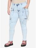 Acid Wash Cargo Skinny Jeans Plus Size, INDIGO, hi-res