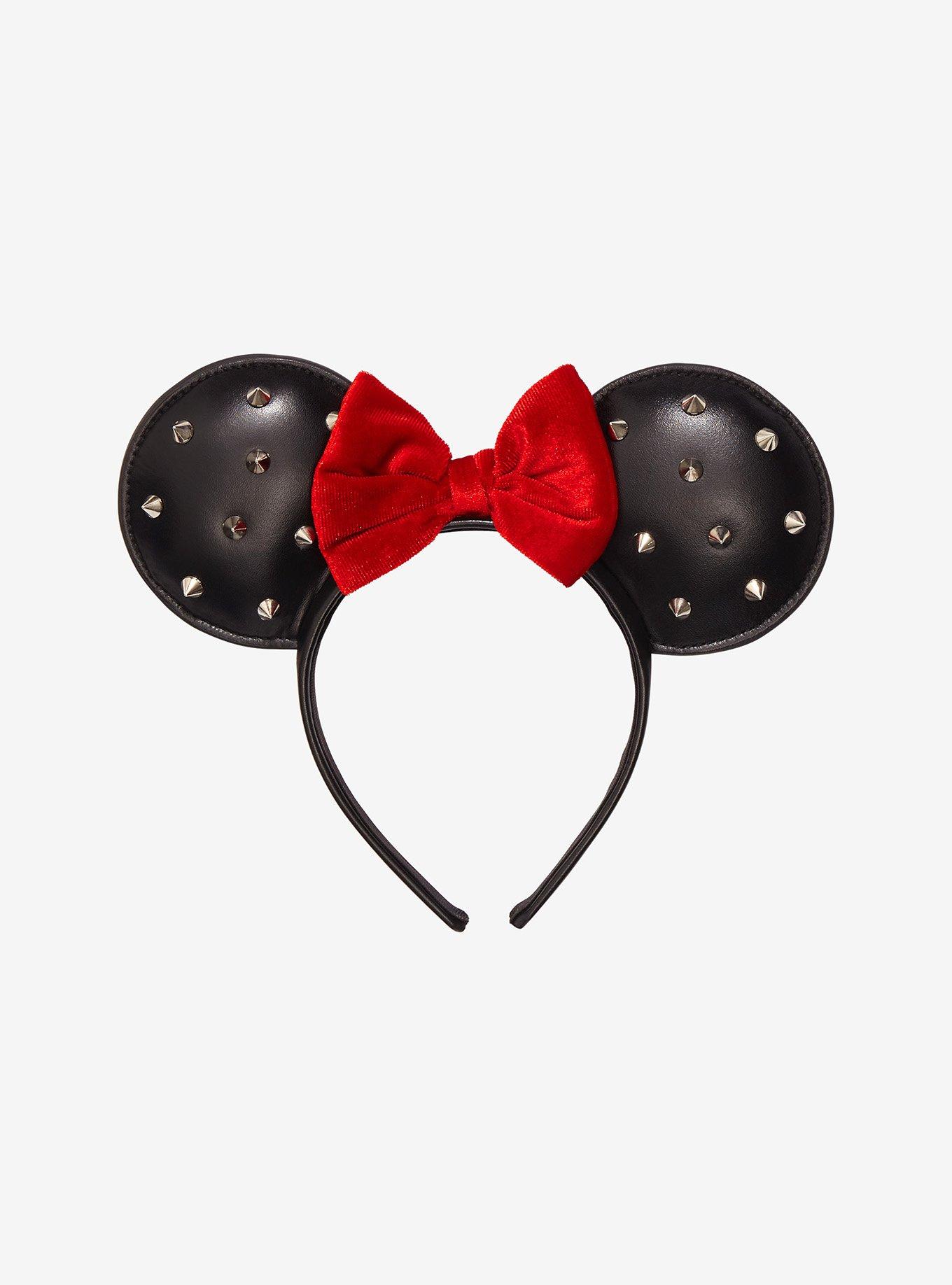 Disney Black And Gold Velvet Felt Studded Minnie Mouse Ears Ear Headband  New 