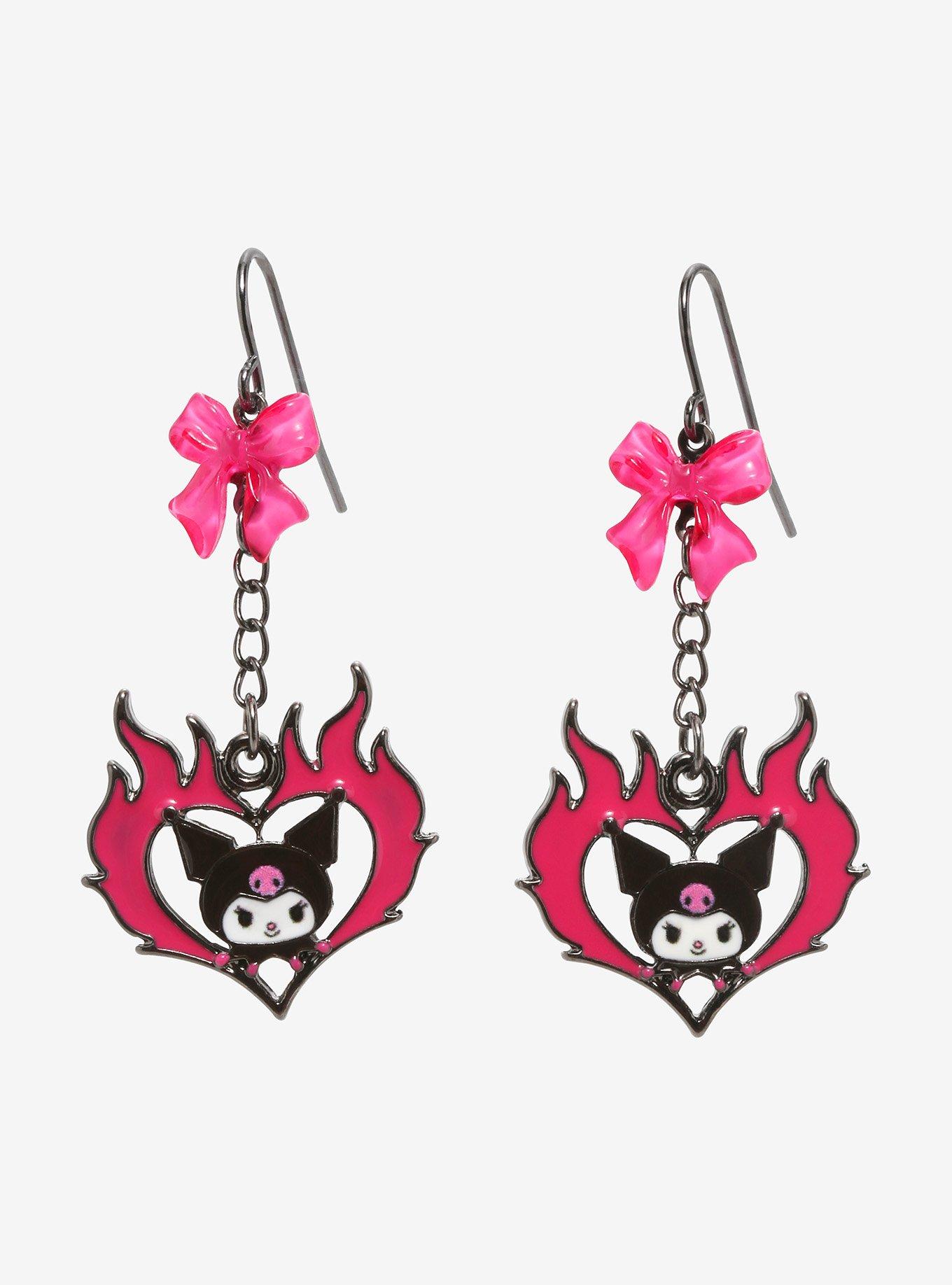 Kuromi Flame Heart Drop Earrings