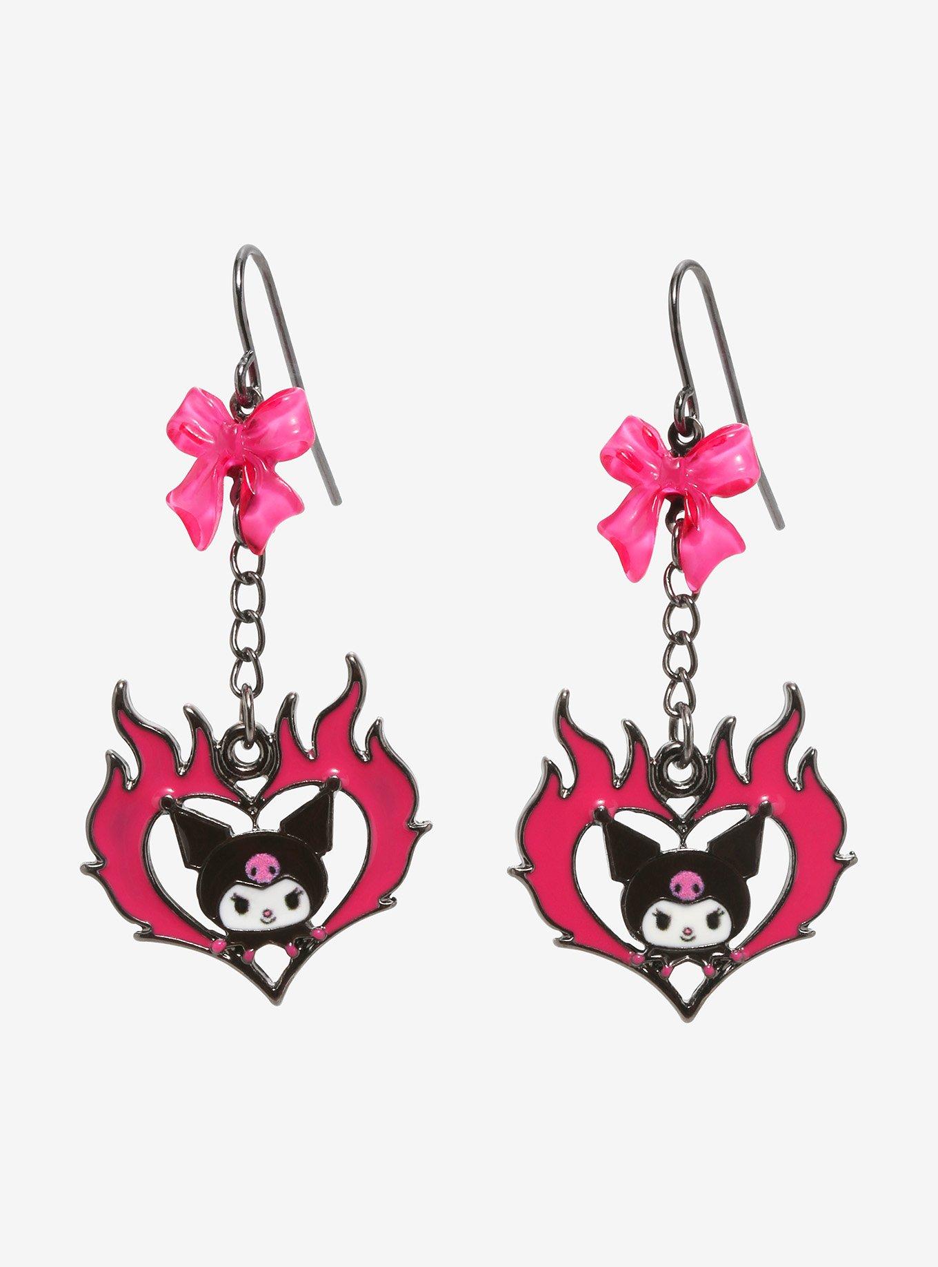 Kuromi Flame Heart Drop Earrings, , hi-res