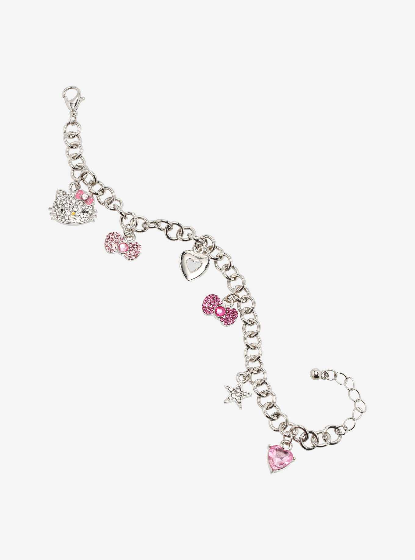 HELLO KITTY CHARM BRACELET PINK BEADS & BOW SHIMMERING SUPER CUTE!!