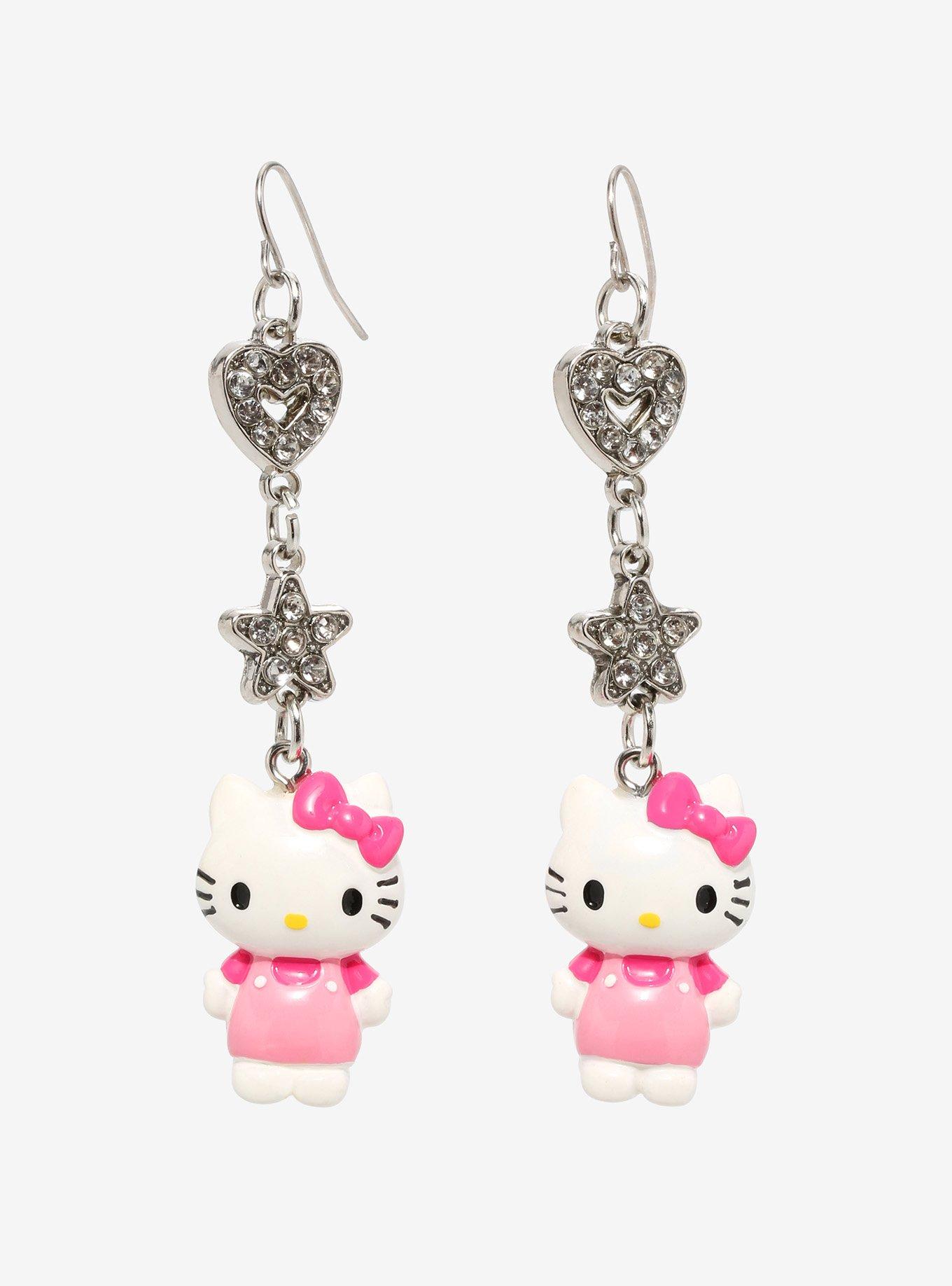 Hello Kitty Name Bling Heart Hoop Earrings