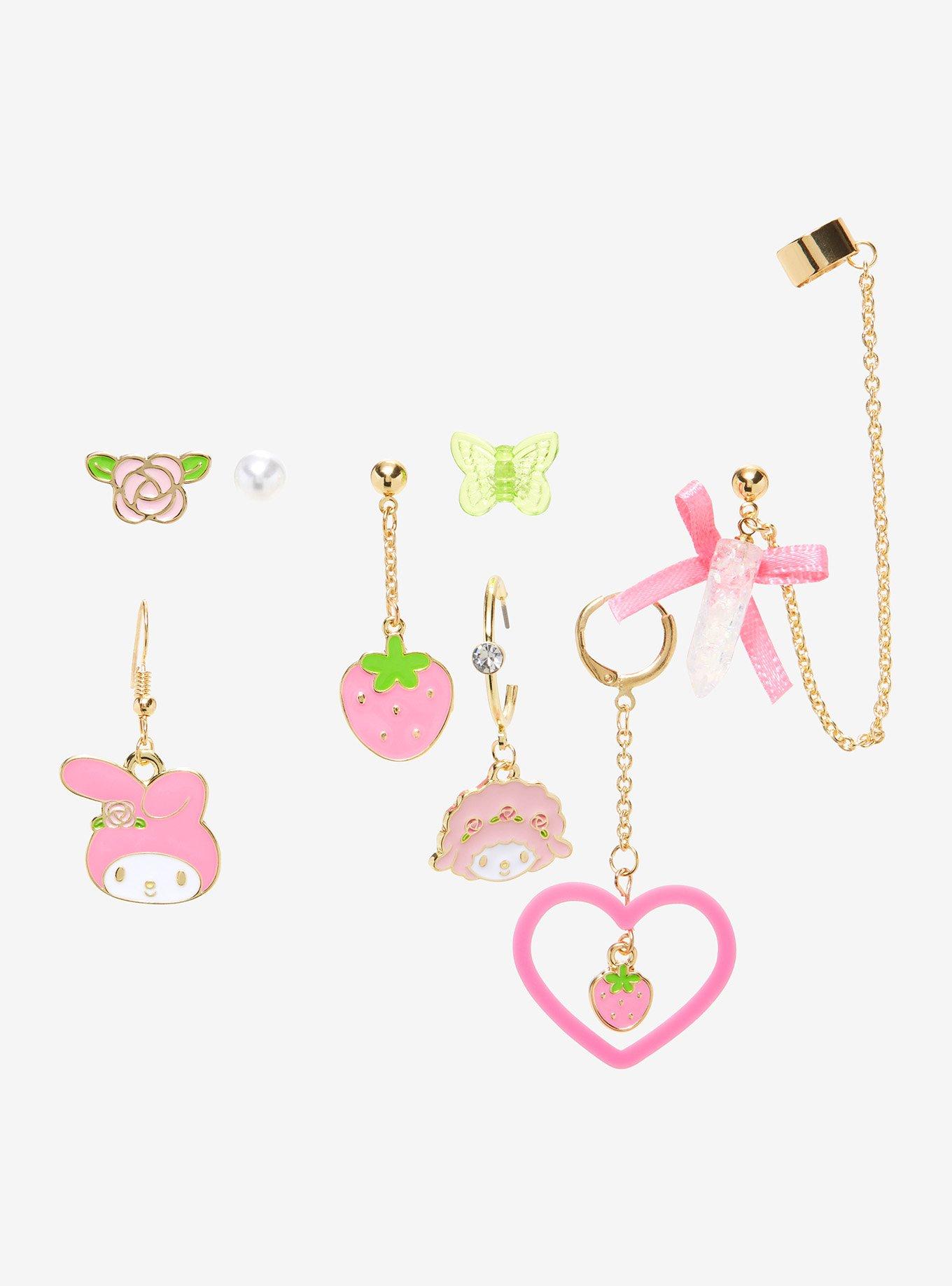 My Melody Strawberry Heart Mismatch Earring Set, , hi-res view 1