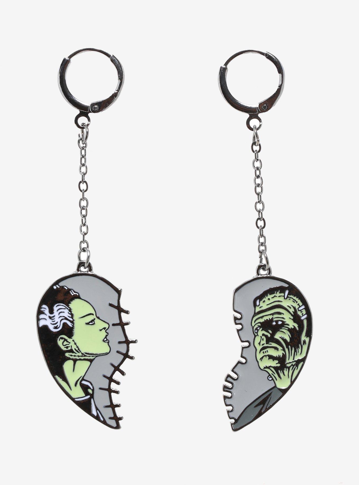 Universal Monsters Bride Of Frankenstein Broken Heart Mismatch Mini Hoop Earrings, , hi-res