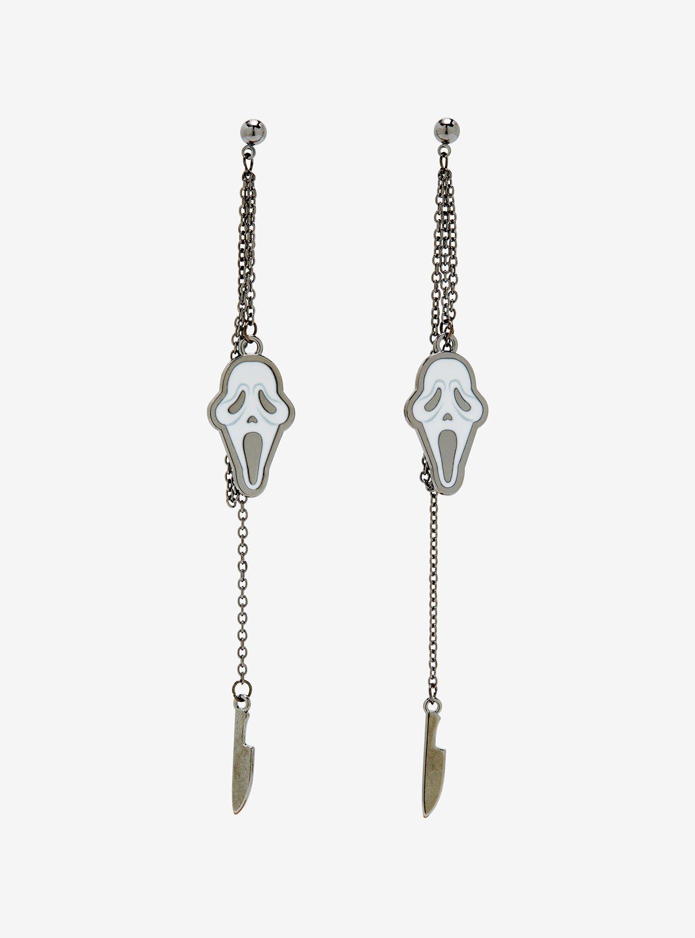 Scream Ghost Face Knife Front/Back Stud Earrings, , hi-res