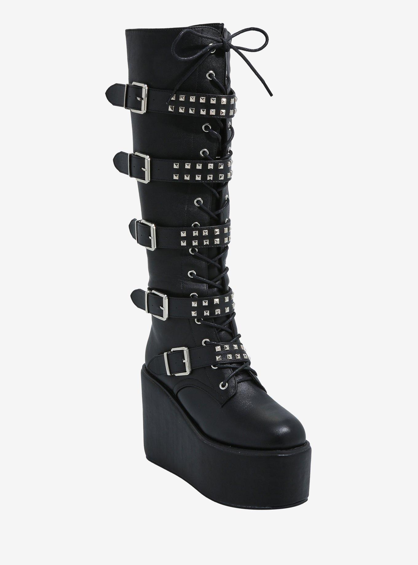 Pyramid Stud Buckle Platform Boots, MULTI, hi-res