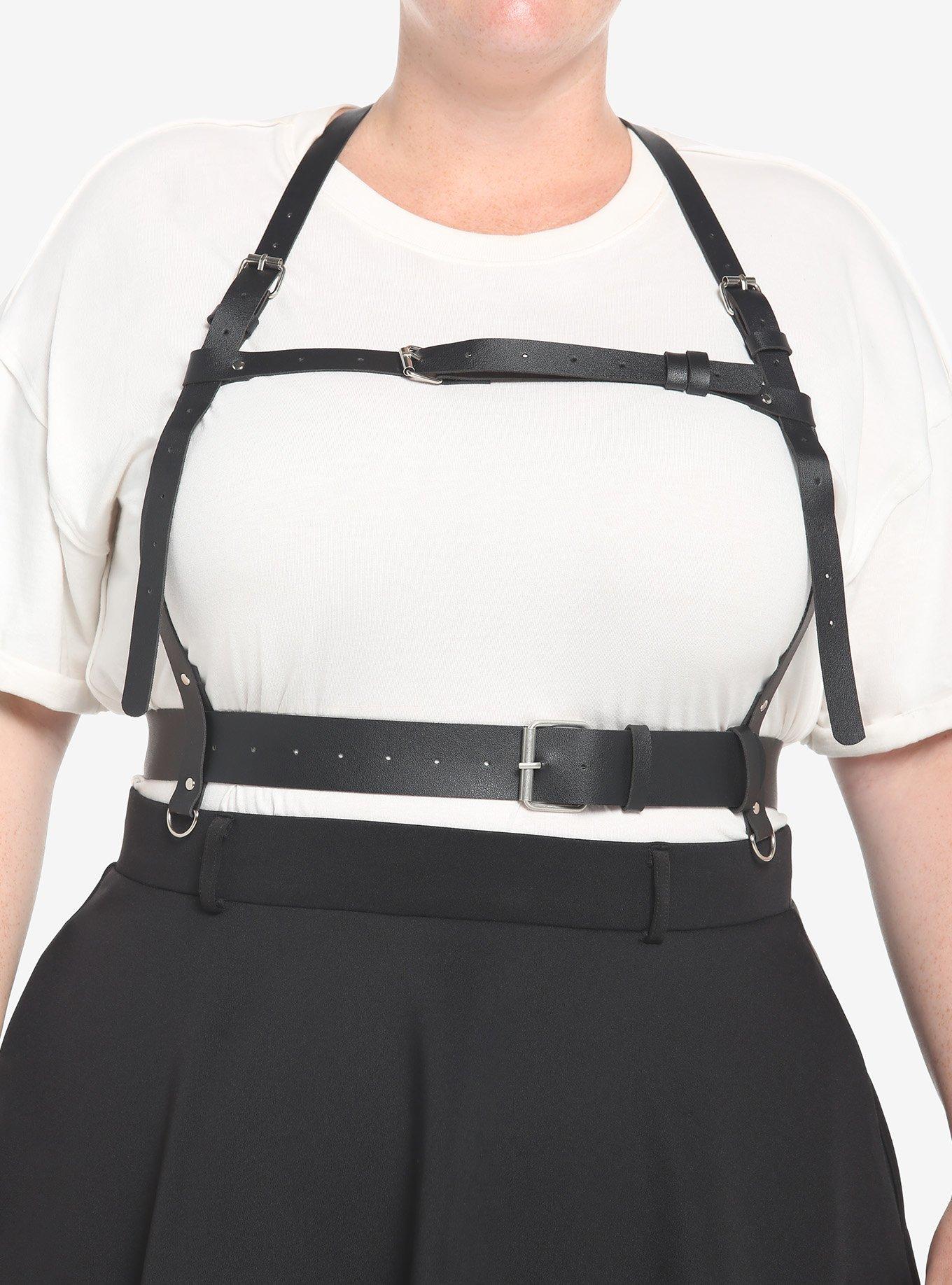Black Double Buckle Harness Plus Size, BLACK, hi-res