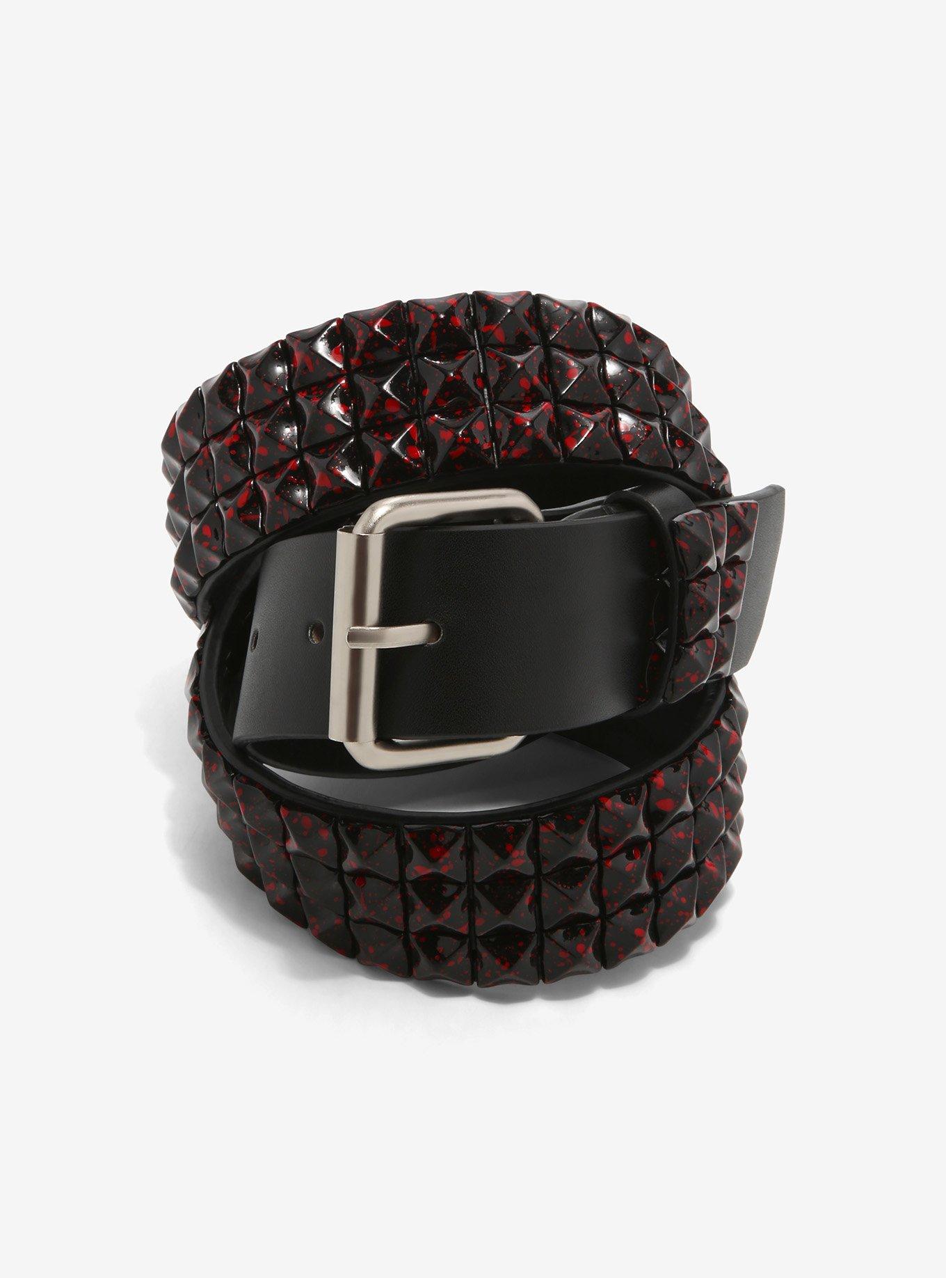 Black & Red Splatter Three Row Pyramid Stud Belt