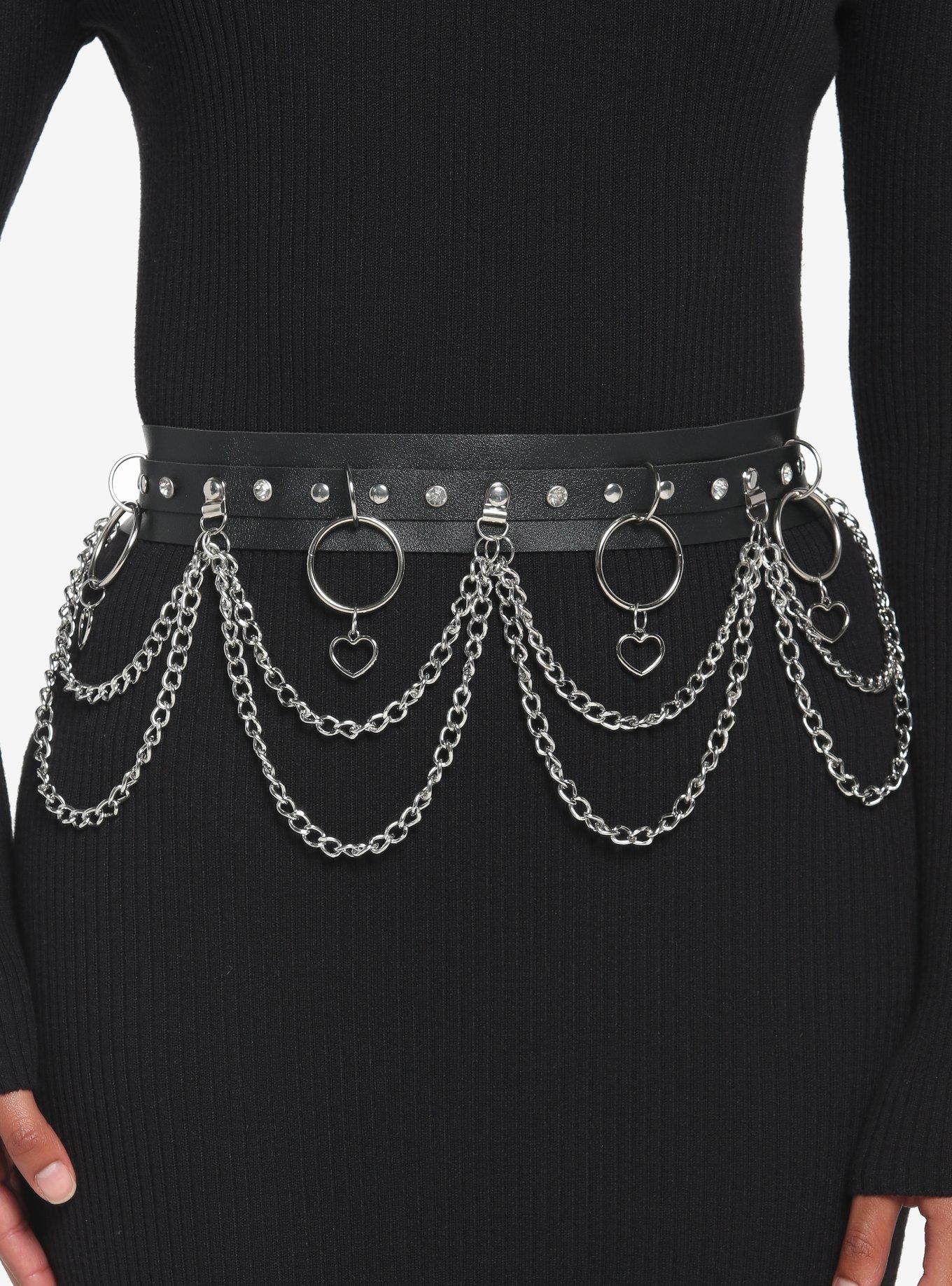 Heart O-Ring Double Chain Layer Belt, BLACK, hi-res
