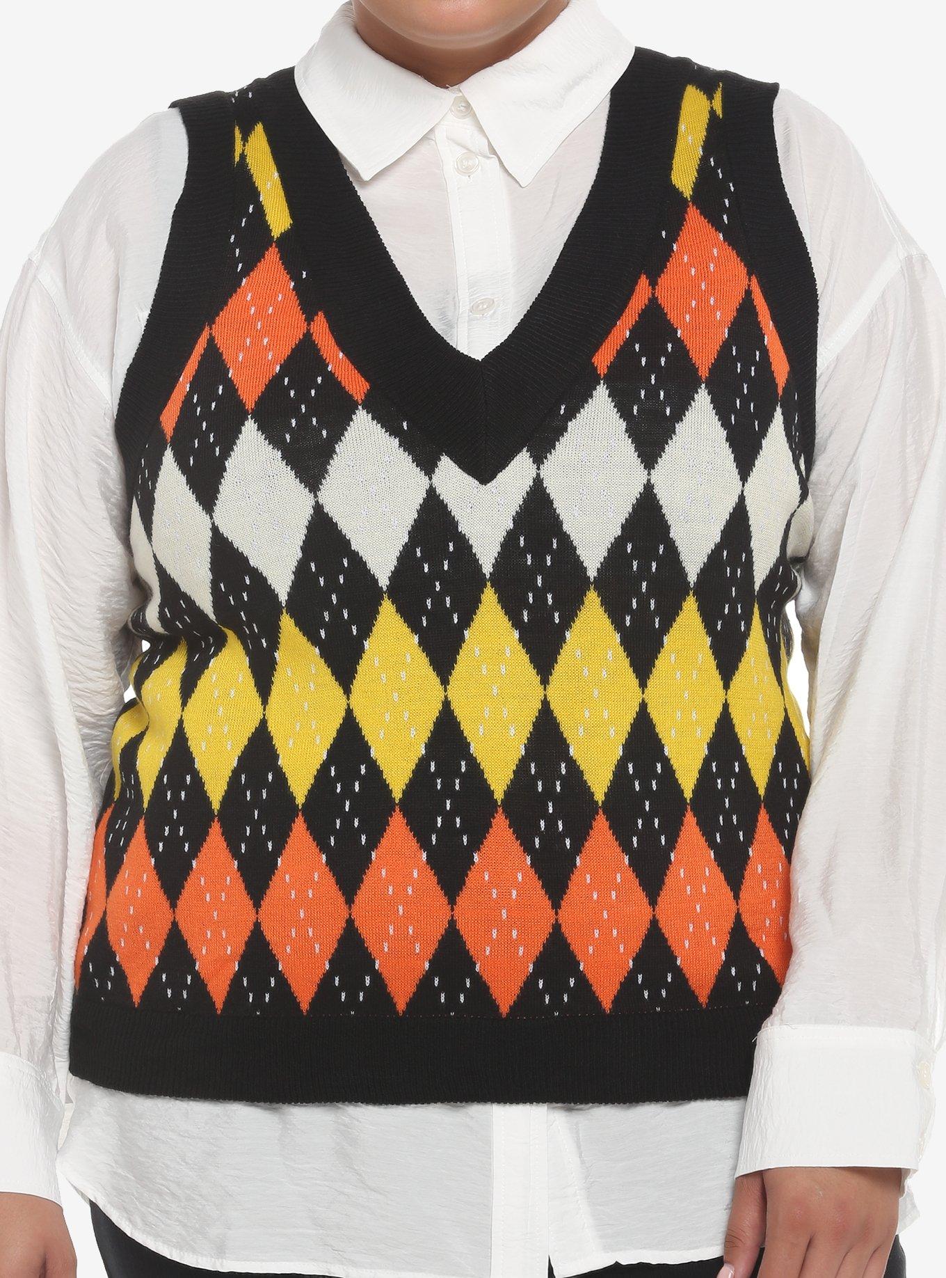 Orange Argyle Halloween Girls Crop Sweater Vest Plus Size | Hot Topic